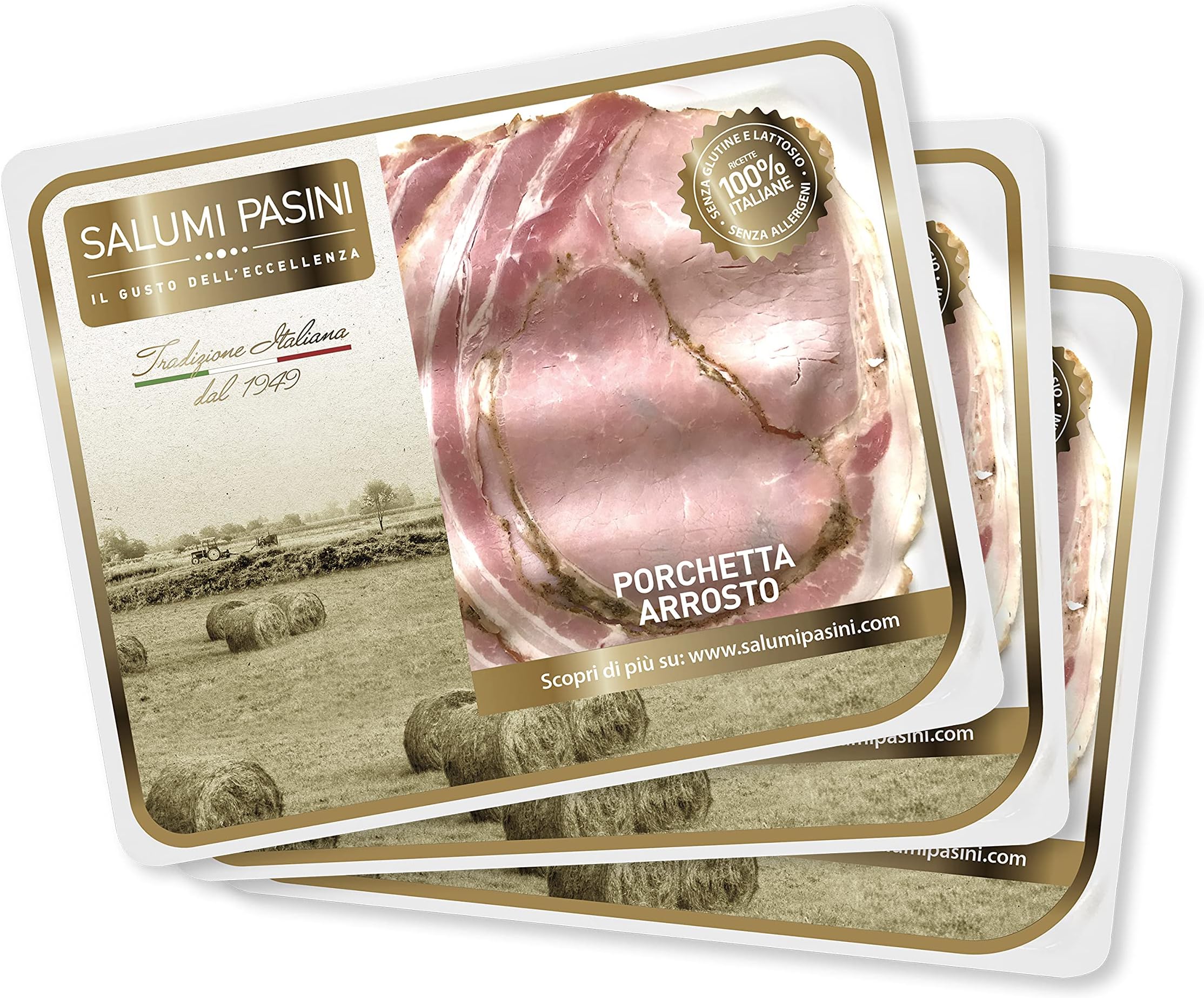 Porchetta Arrosto alle Erbe Salumi Pasini® | Roasted Pork with Herbs | 3 Trays | 100gr Each | Gluten and Lactose Free