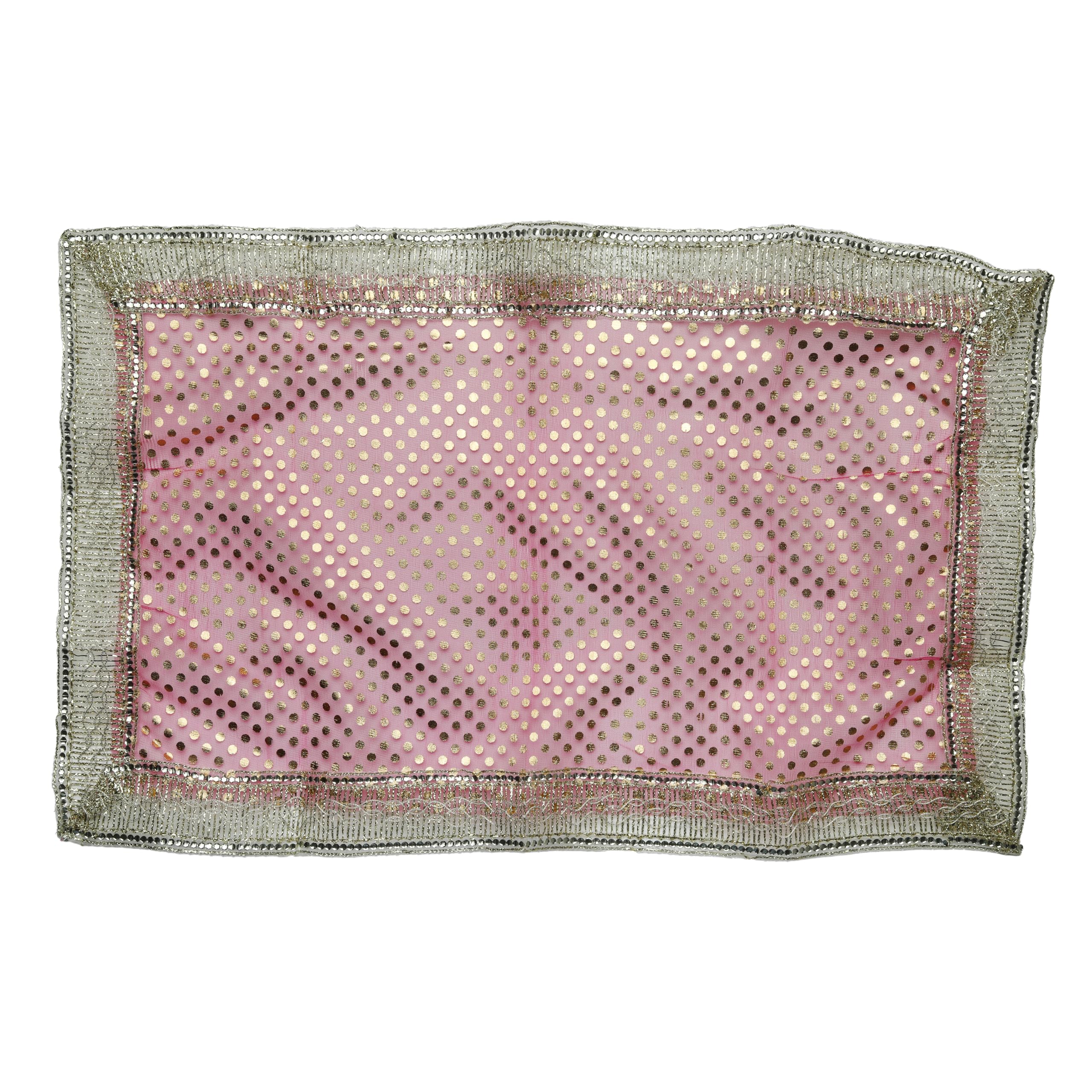 Set of 2 Chunari Chunni Chunar Decorative Silk Cloth Puja Chunni Chunar (Size :- 20 Inches x 14 Inches) Aasan Mat for Indian Traditional Navratri Festival Statue Frame Idol Temple(Off White & Pink) - Image 3