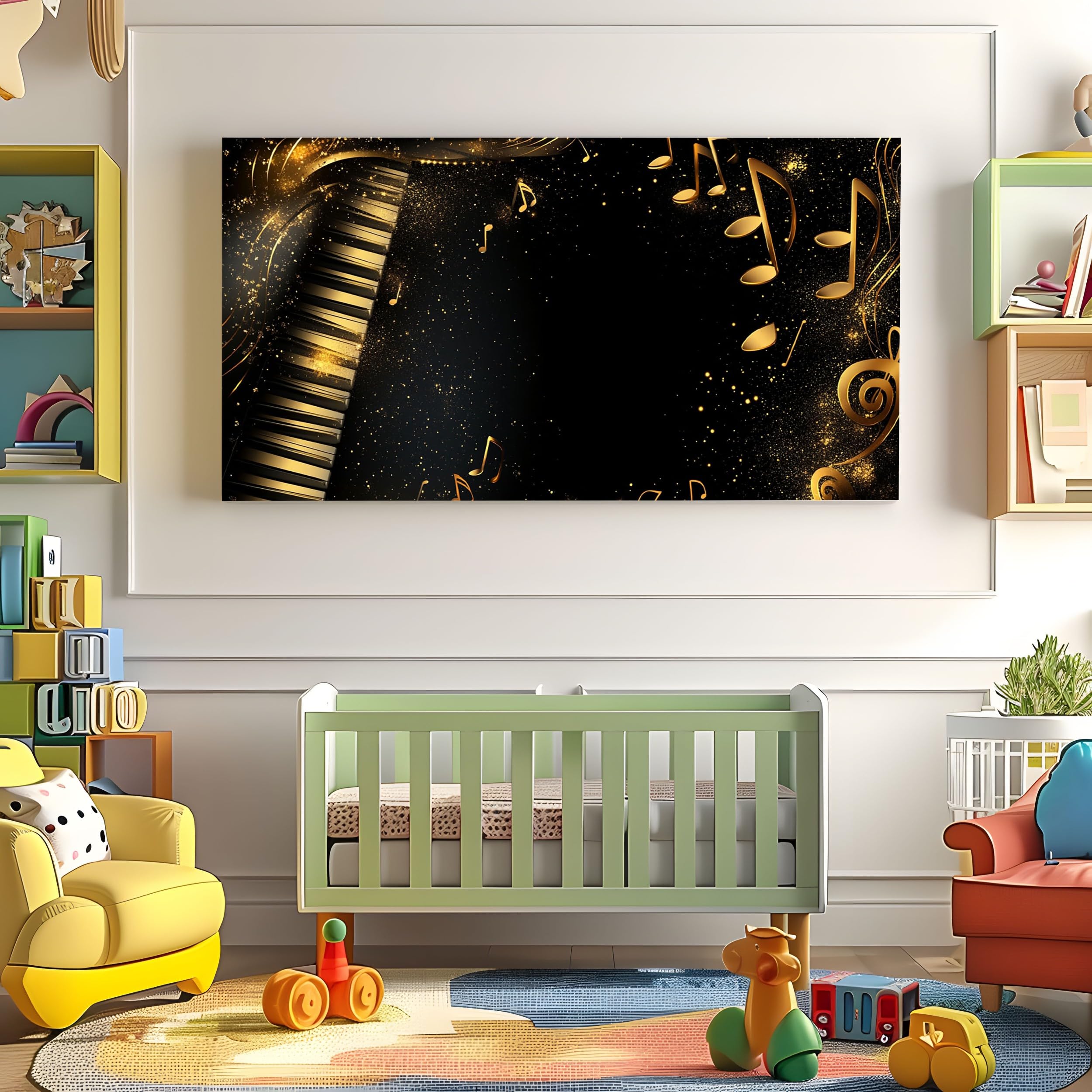 ZORYAN Stampa su Tela Tema Musicale Pianoforte Senza Cornice 80x160cm | Quadro Moderno per Soggiorno Spartito con Chiave Classica Poster da Parete Cielo Stellato di Lusso Decorazioni per Camera