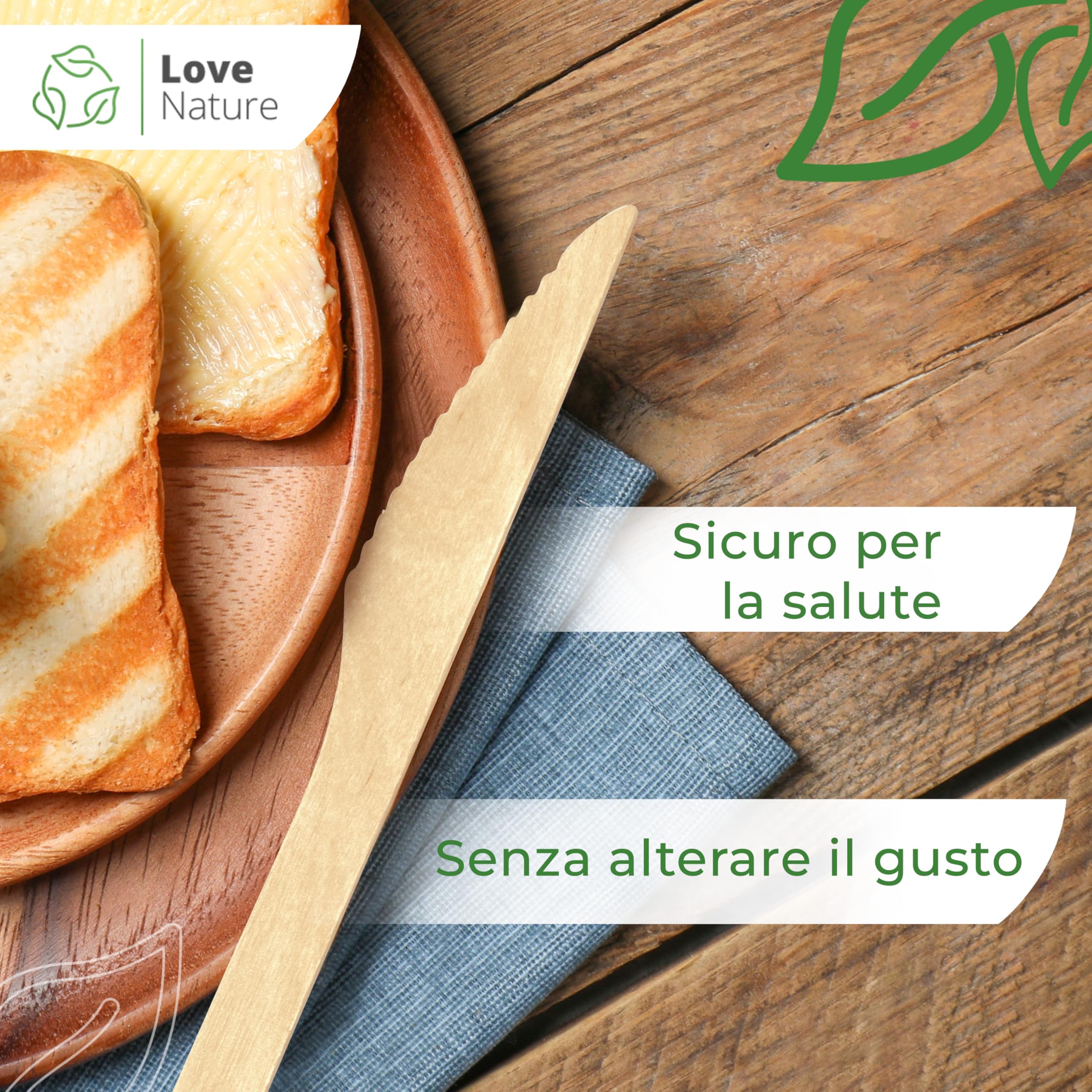 Love Nature Posate Usa e Getta - 100 Pezzi Coltello Legno - Coltelli Usa e Getta Ecologiche e Biodegradabili - Posate Monuso per Feste, Compleanni, Campeggio e Picnic