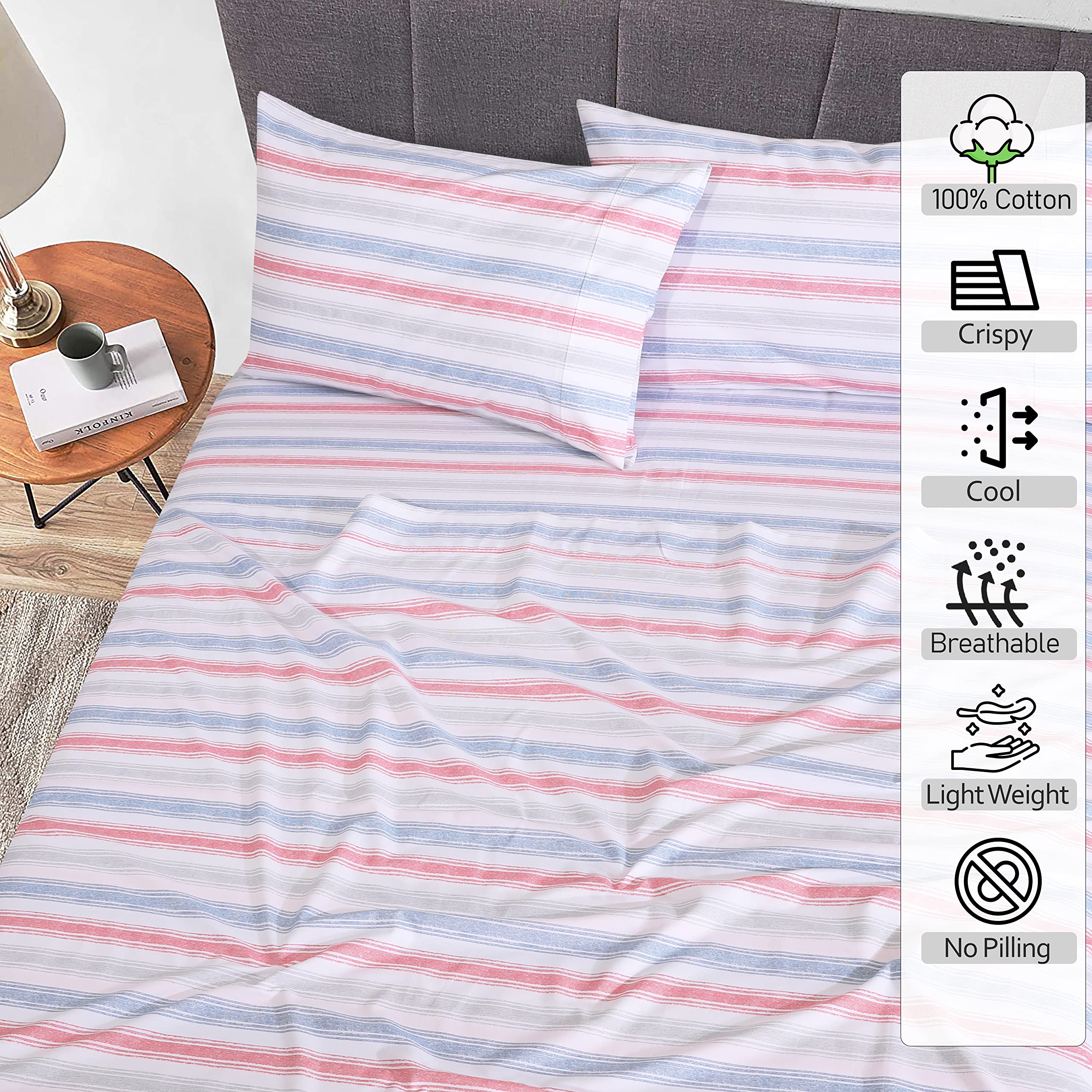 Ruvanti 100% Cotton King Size Sheets Set, 4 Pieces, Soft & Breathable Percale Weave Bedding, Deep Pocket 16", Hotel Standard - Image 2