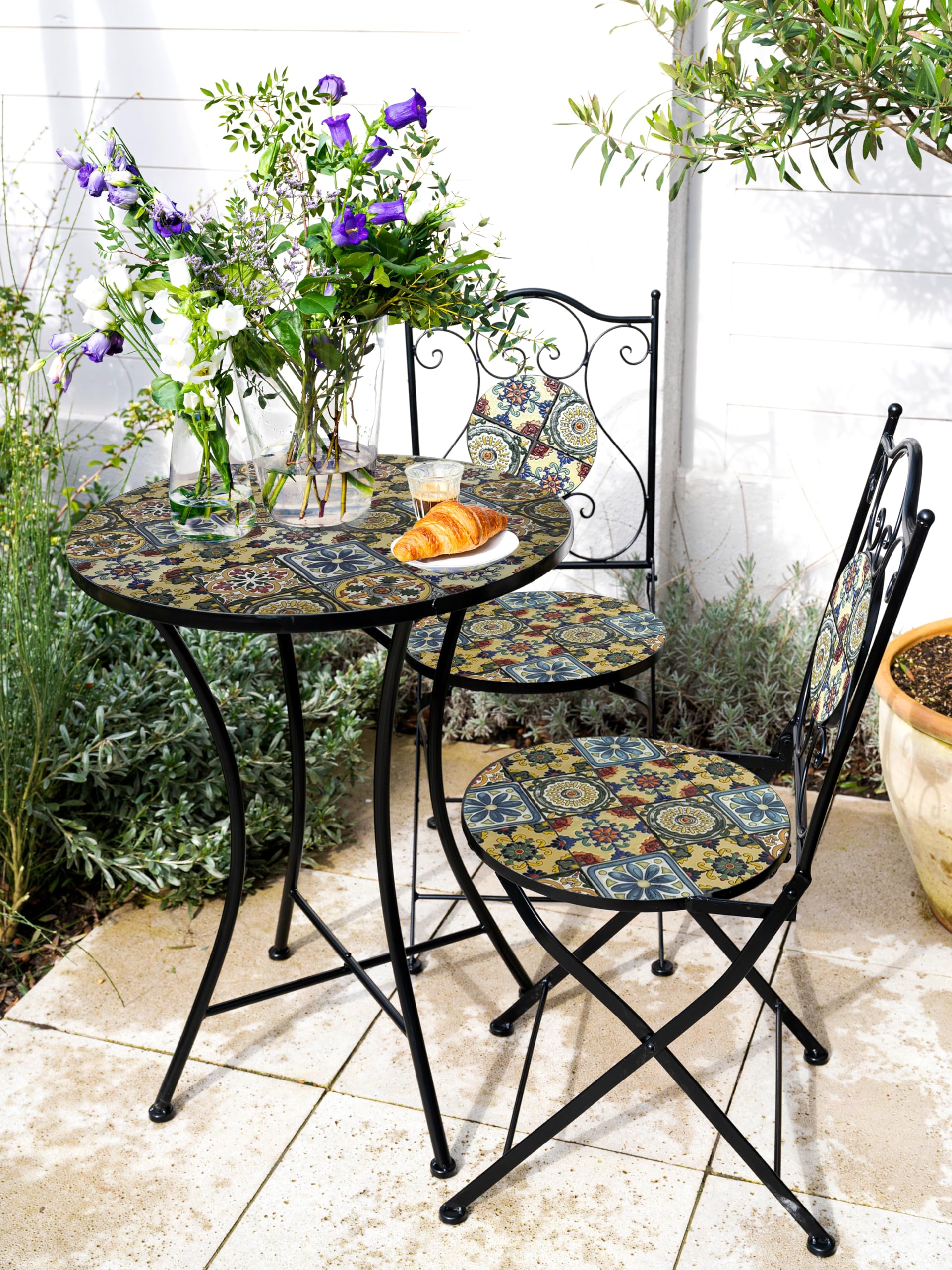AXI Amélie Tavolino da bistrot, effetto mosaico, Yellow Breeze | Set da giardino in stile bistrot, tavolino a mosaico per giardino/balcone/terrazza | 60 x 60 x 75 cm