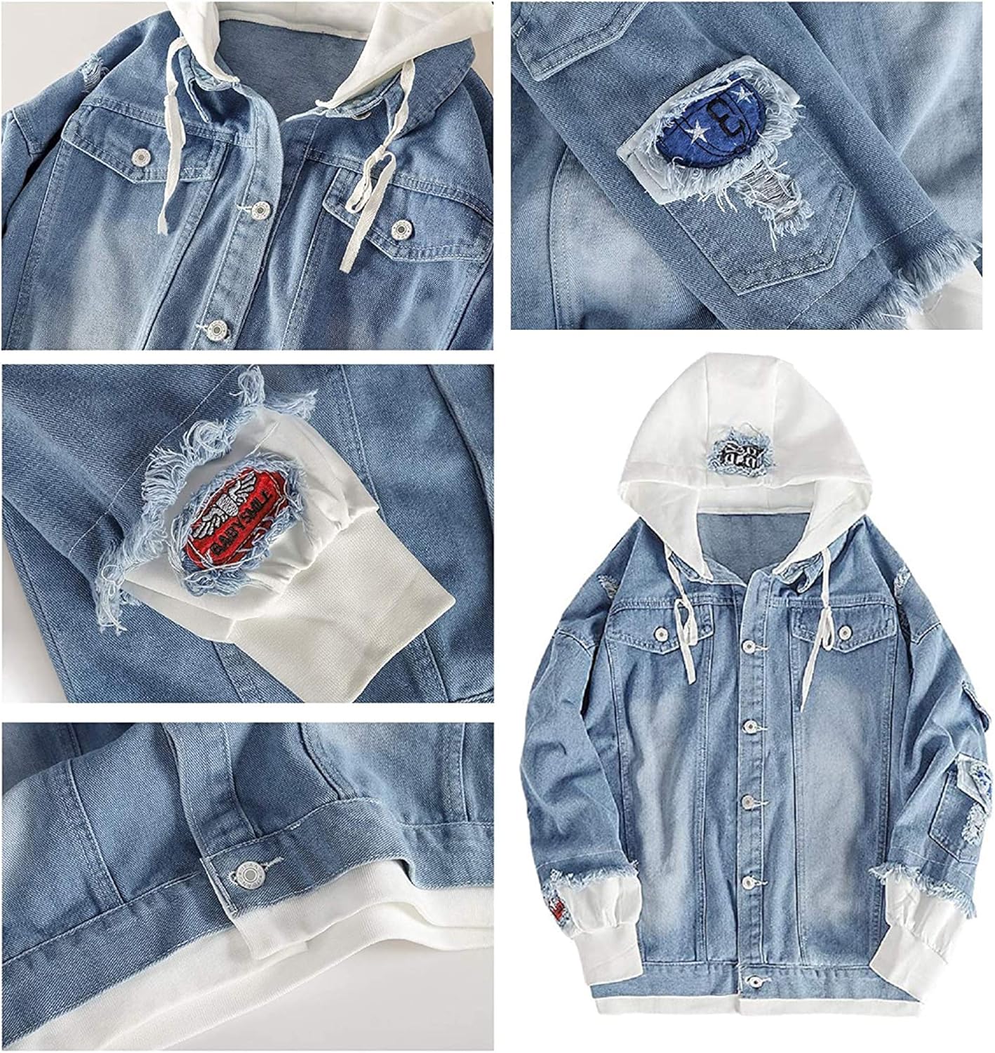 Lapus Cat Denim Hoodie False Two Pieces Denim Jacket Coats Button Down Hoodie Sweatshirts for Women Men - Image 5