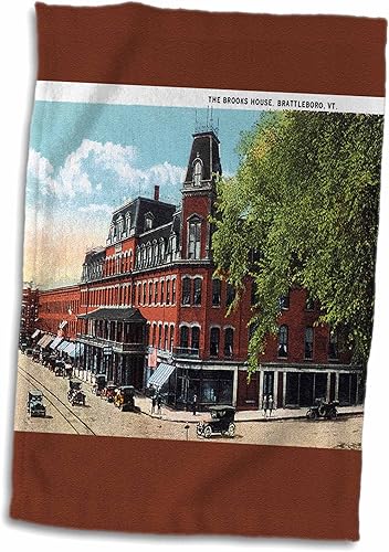 Miniatura 3 de 3dRose 15x22 Hand Towel - The Brooks House, Brattleboro, Vermont with Antique Cars BLN Vintage US Cities and States Postcards