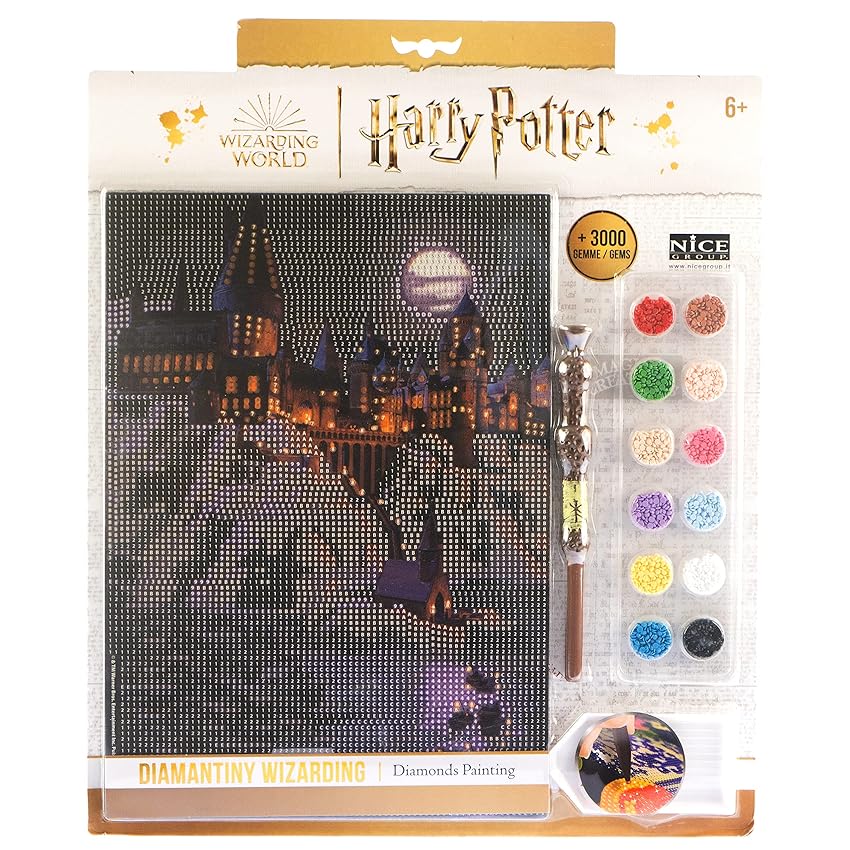 DIAMANTINY Harry Potter - Landscape Boats To Hogwarts - Kit crea il Mosaico, Attività Crystal Art, Diamond Painting, 1 Quadro A4