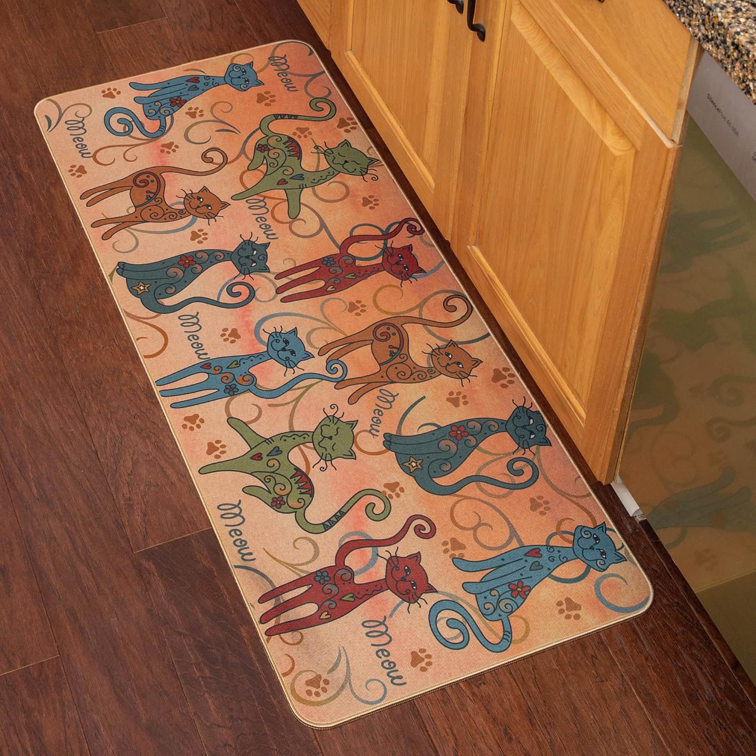 GreaterGood Festival Pets Non-Slip Floor Runner Rug Colorful Paw Print Hallway Kitchen Mat with Rubber Backing 47" Long, Pet-Lover Accent Rug (Pawtrellis)