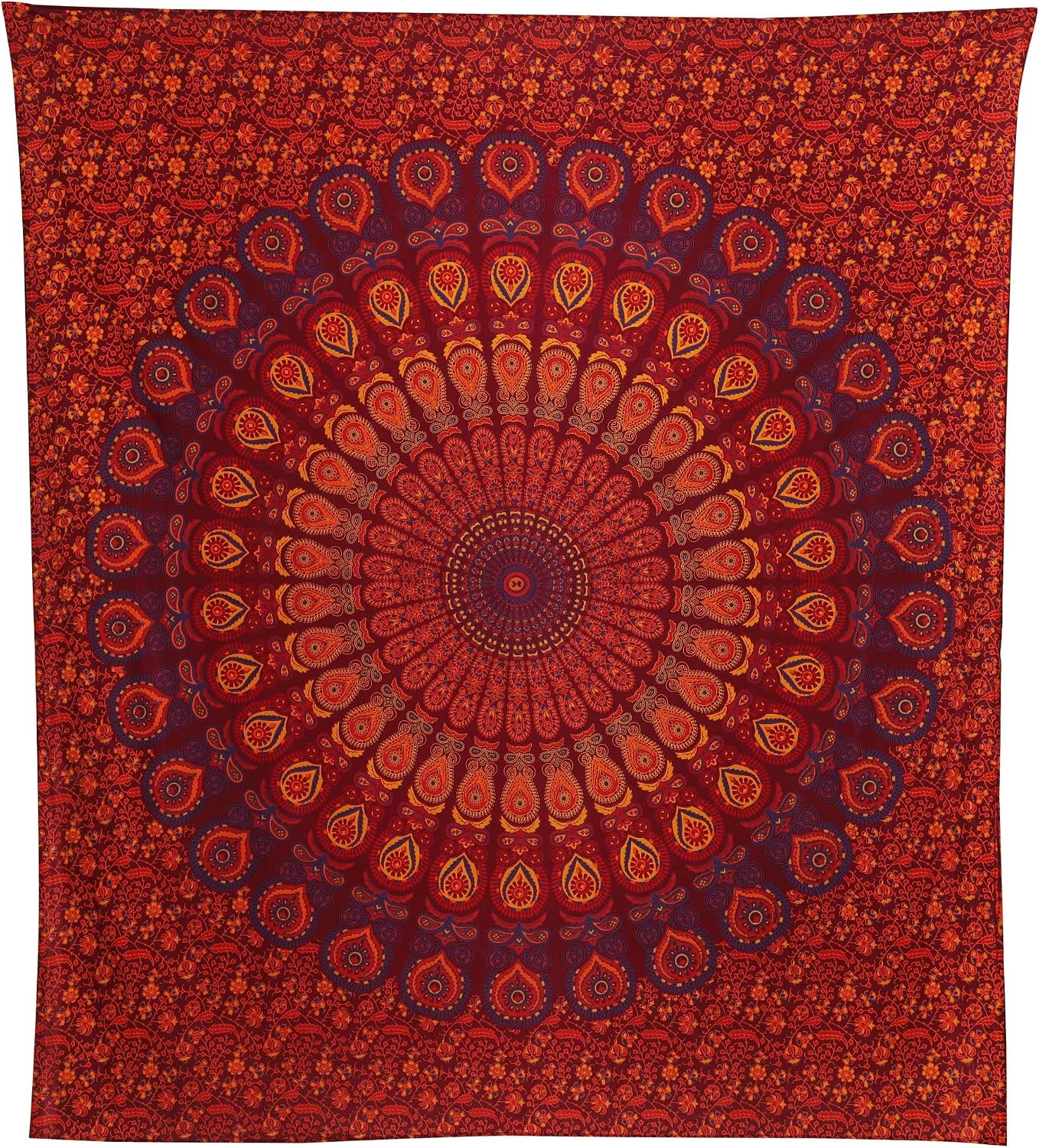 Bless International Handmade Indian hippie Bohemian Psychedelic Peacock Mandala Wall hanging College Dorm Beach Throws Table Cloth Bedding Tapestry (Golden Brown Maroon, image 4
