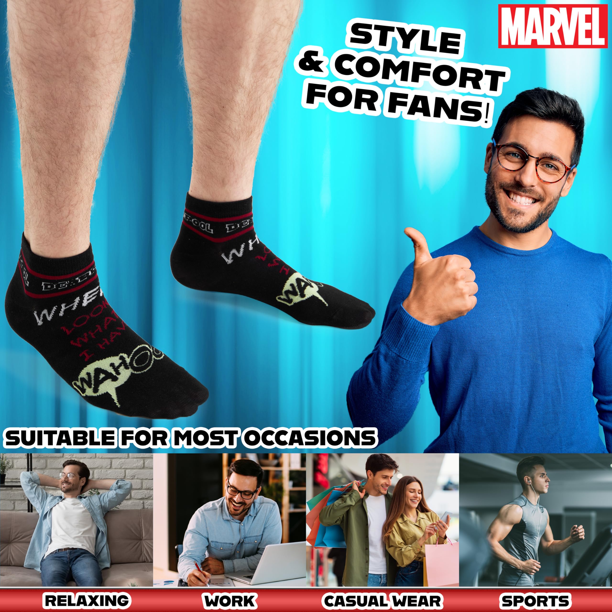 Marvel Chaussette Basse Homme EU 40-45, Coffret 5 Paires de Chaussettes Fantaisie, Doux et Respirant, Idee Cadeau Homme