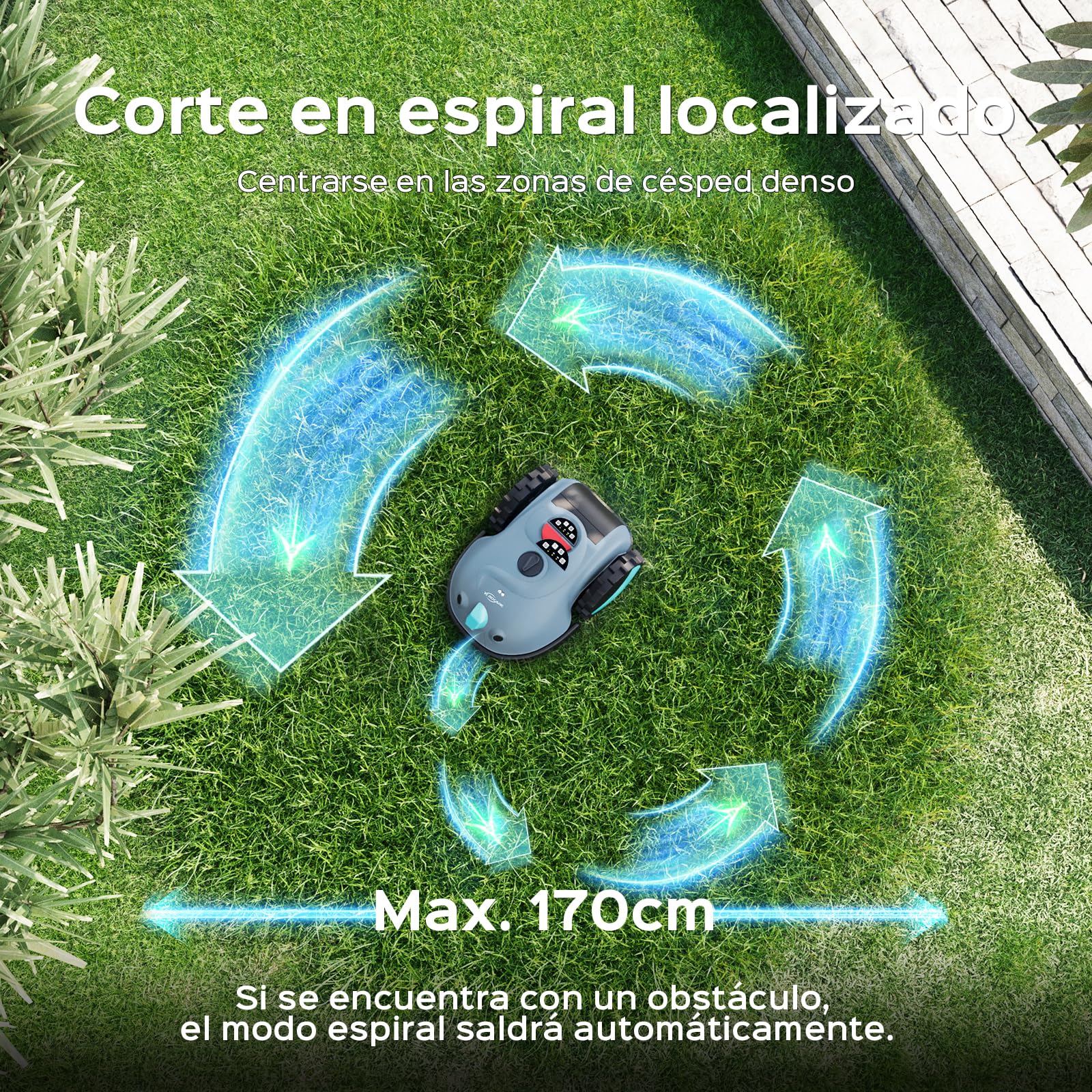 YARDCARE V100 Robot Cortacesped Electrico con Navegación por Visión, Detección de 150 Obstáculos, Robot Cortacésped Bateria hasta 150 m², Robot Cortacesped con Cuchillas de Repuesto
