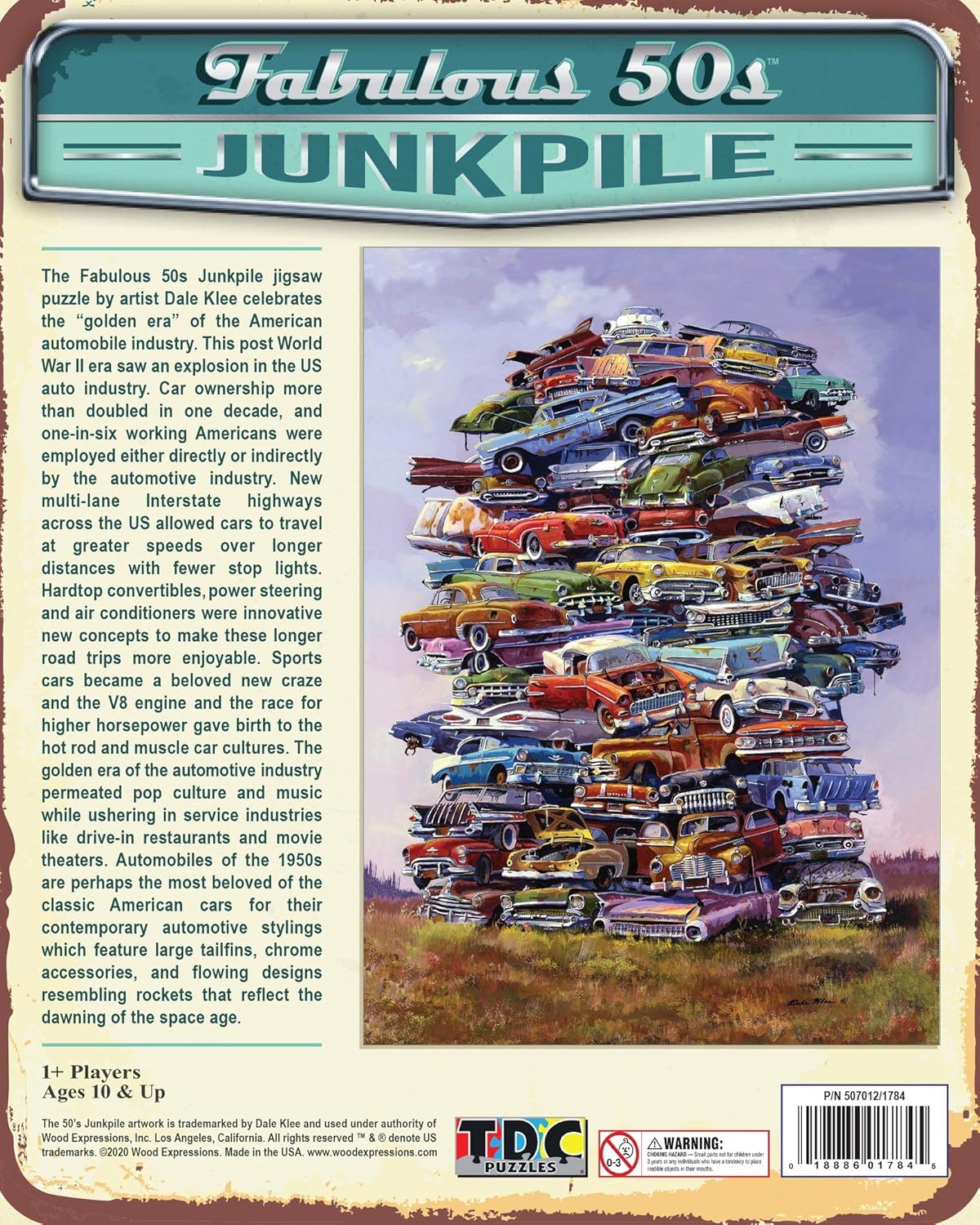 TDC Games Classic Car Puzzle Fabulous 50s Junkpile - 1000 Piece Vintage Jigsaw Puzzle for Adults