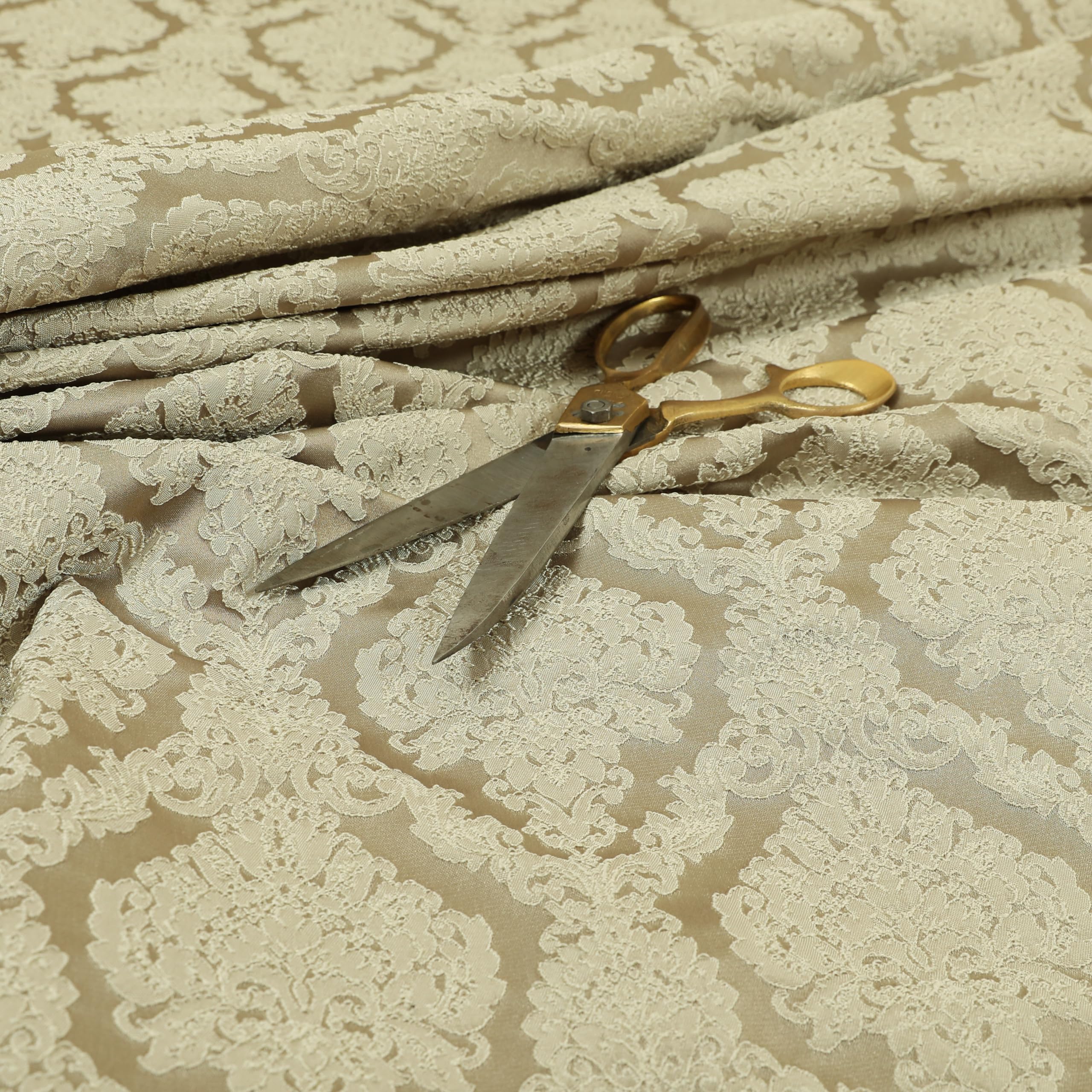 Redbrick Mill Fabrics Flame Retardant Embroidery Feel Raised Textured Damask Pattern Beige Chenille Upholstery Fabric (Per Metre) — image 1