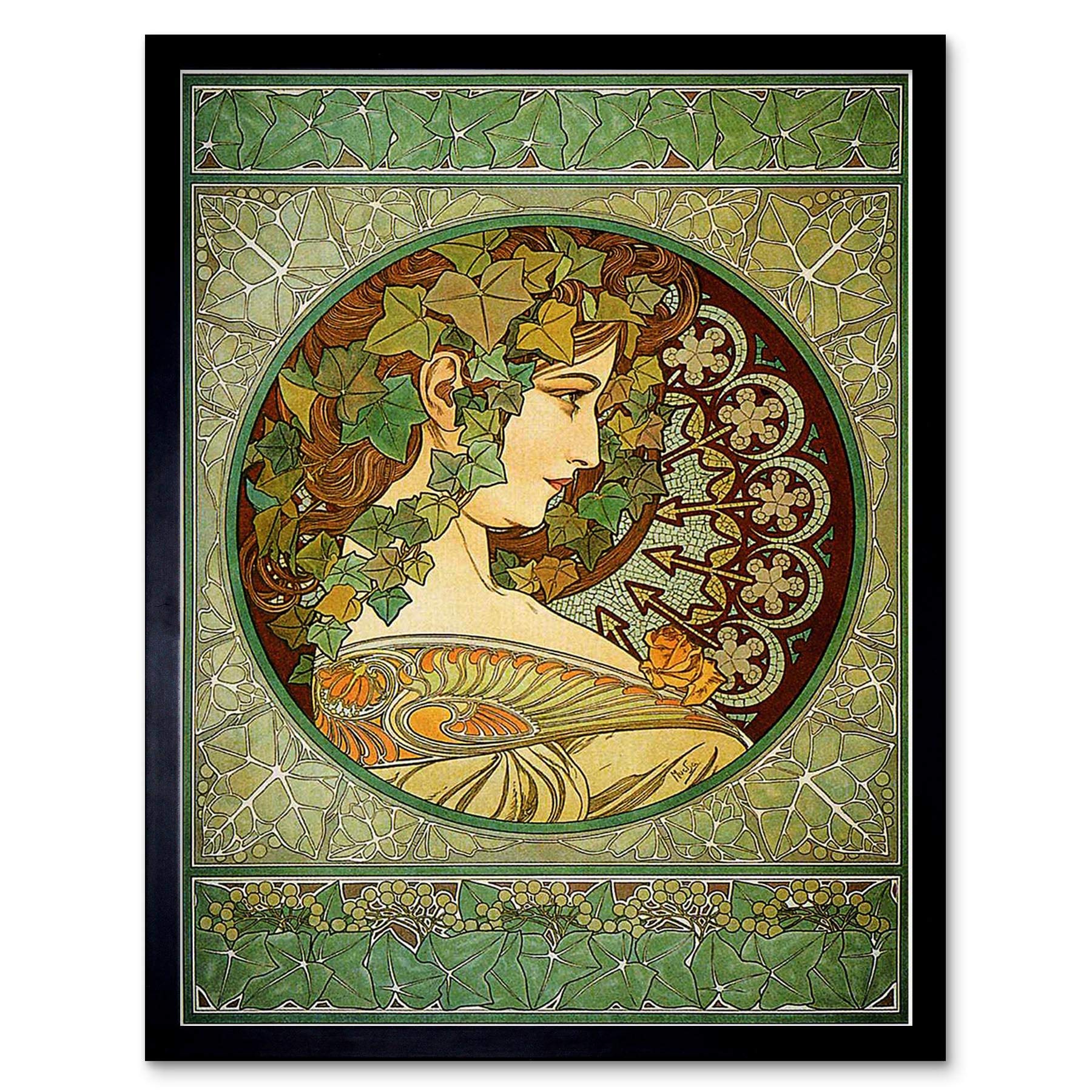Wee Blue Coo Alphonse Mucha Laurel 1901 Old Master Painting 12X16" Framed Wall Art Print from B&Q