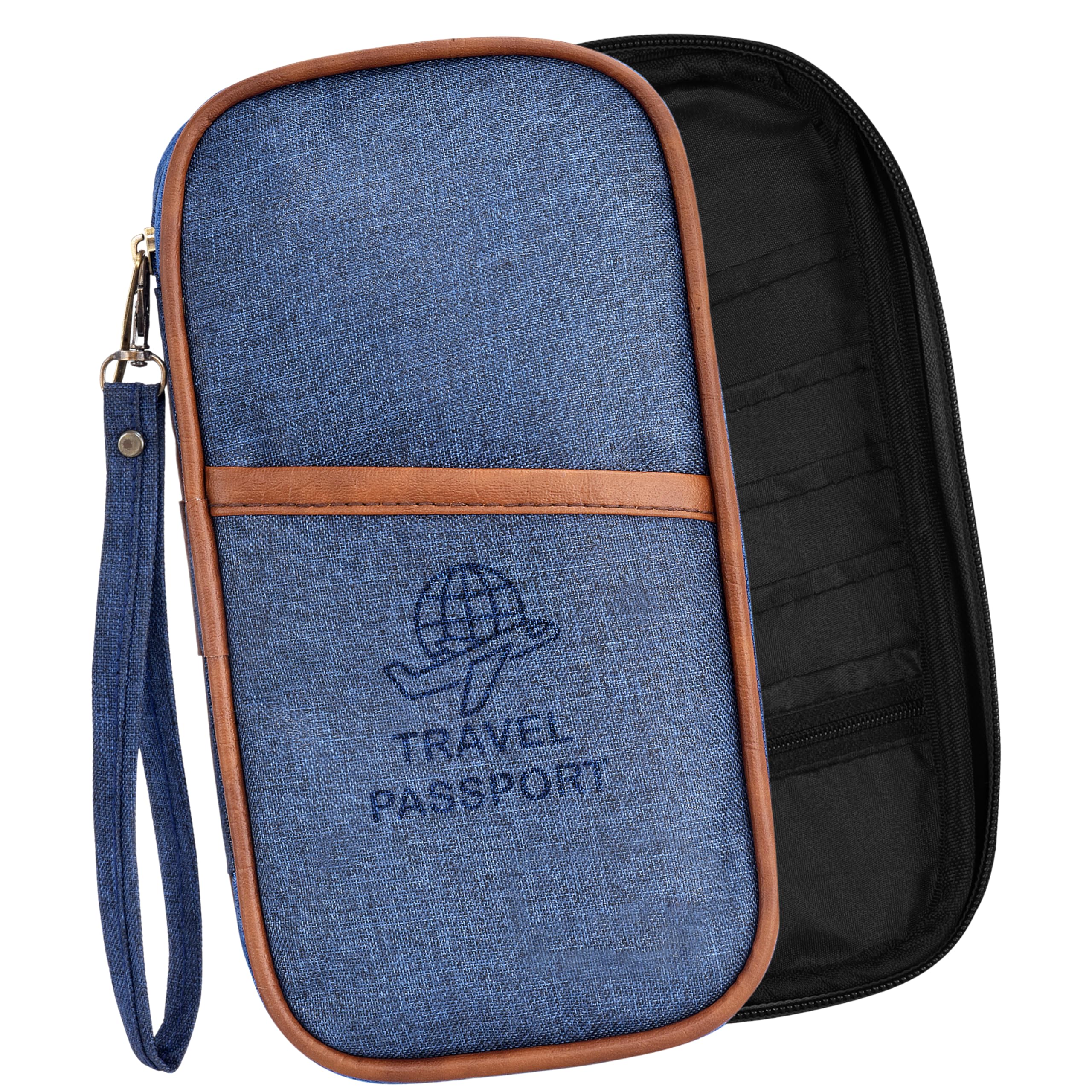 blossomwings Travel Passport Holder Family Wallet Organizer Pouch Cover for Cards Ticket Cash Boarding Pass Pen with Removable Carry Strap | Men & Women | (Blue)-picture-20