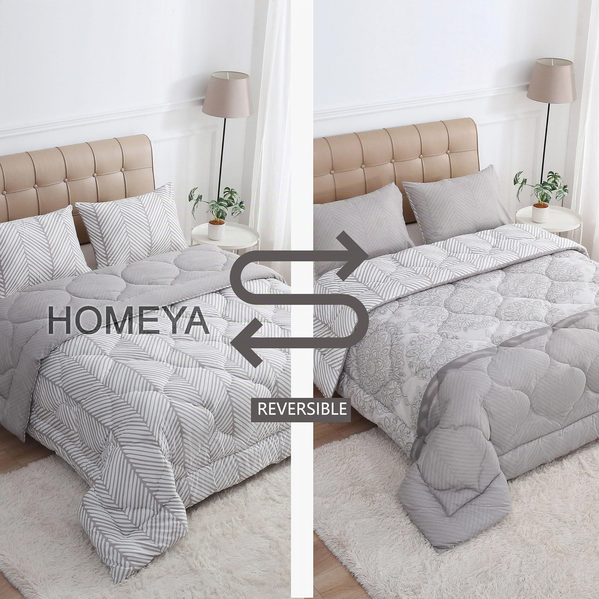 HOMEYA - Edredón Estampado con Relleno de Fibra, Edredón Cama Matrimonio, 250 x 240cm, Tejido Suave y 100% Poliéster