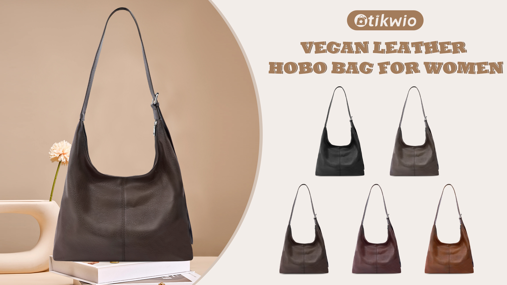 Bolso Grande Hobo para Mujer Piel Vegana con Cremallera miniatura 7