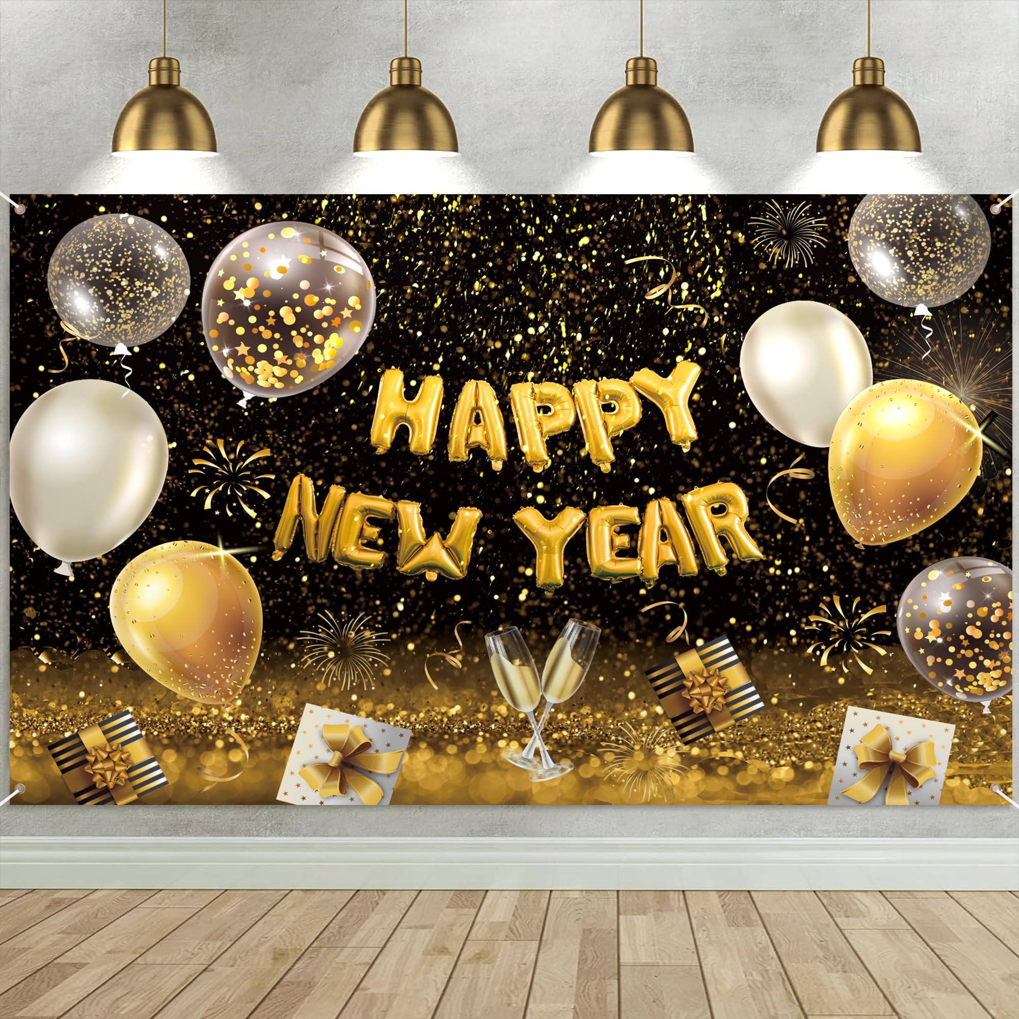 Happy New Year Banner 2026 New Years Eve Party Decorations New Year Photo Backdrop Props Black Gold 2026 Banner Photo Booth Sign New Years Background Supplies 180 * 110cm (Gold-new years) — image 1