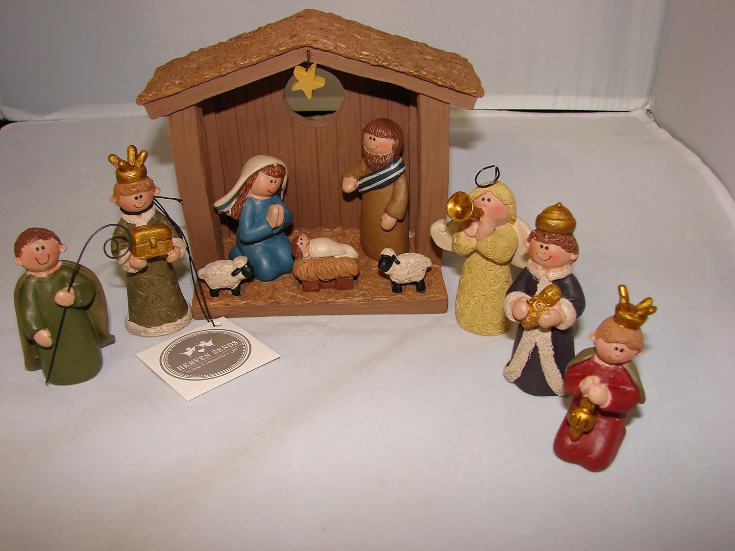 Presepe 4 Pezzi Con Mucca E Pecora, Altezza 25,5 Cm, Decorazione Natalizia Moderna
