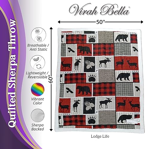 Miniatura 7 de Virah Bella Quilted Lodge Life - Manta rústica de sherpa para sofá, 50 x 60 pulgadas, colcha ligera