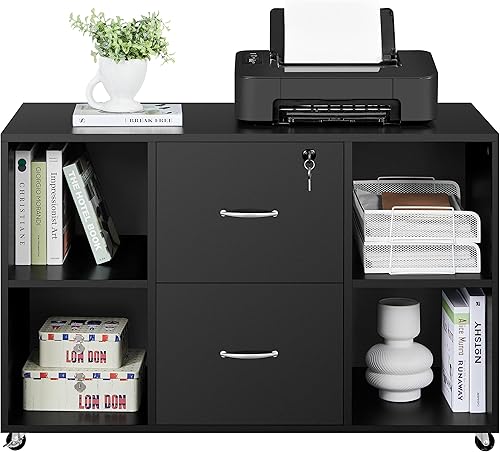 Topeakmart Archivador móvil grande negro con almacenamiento para tamaño carta A4, soporte de impresora para oficina en casa