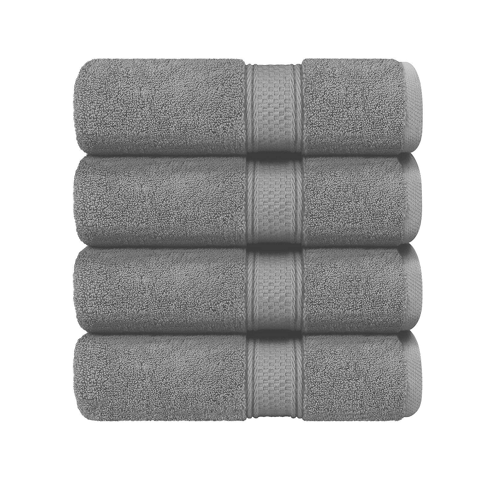 J K ZONE 4 Pack Large Bath Towels Set 100% Egyptian Cotton Hotel Quality Towels Extra Soft Fast Absorbent Long Lasting Material Guest Towel Bathroom Matching Towels 70 x 120 cm (Silver)
