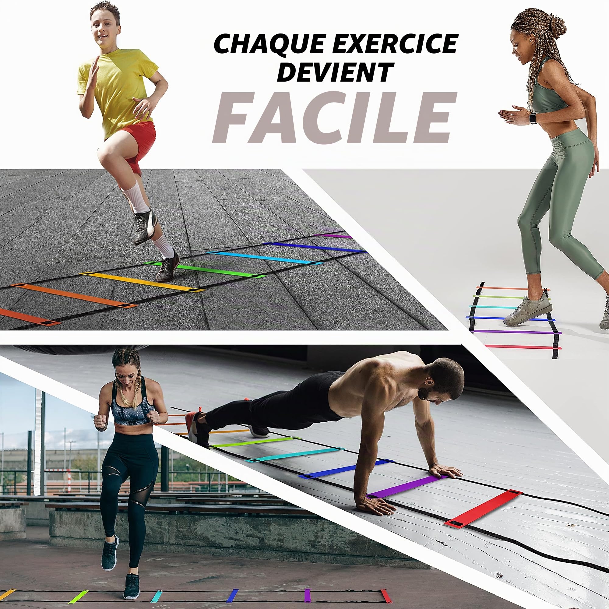 Yes4All 8/12/20 échelons, echelle Entrainement Foot jusqu'à 7.6m, kit d'entraînement de Football, echelles de Vitesse entraînement Sportif, Exercice pour Le Rugby, Le Tennis, Le Basket-Ball
