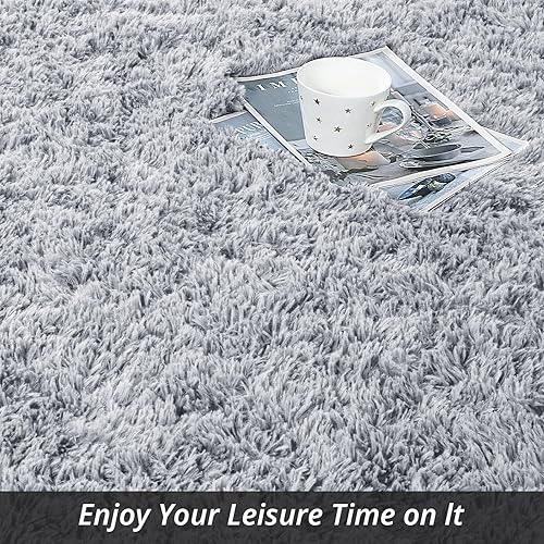 Miniatura 74 de HOMBYS Alfombra lanuda de 9 x 12 pies, alfombra de felpa ultra mullida de piel sintética grande para sala de estar, dormitorio, alfombra mullida