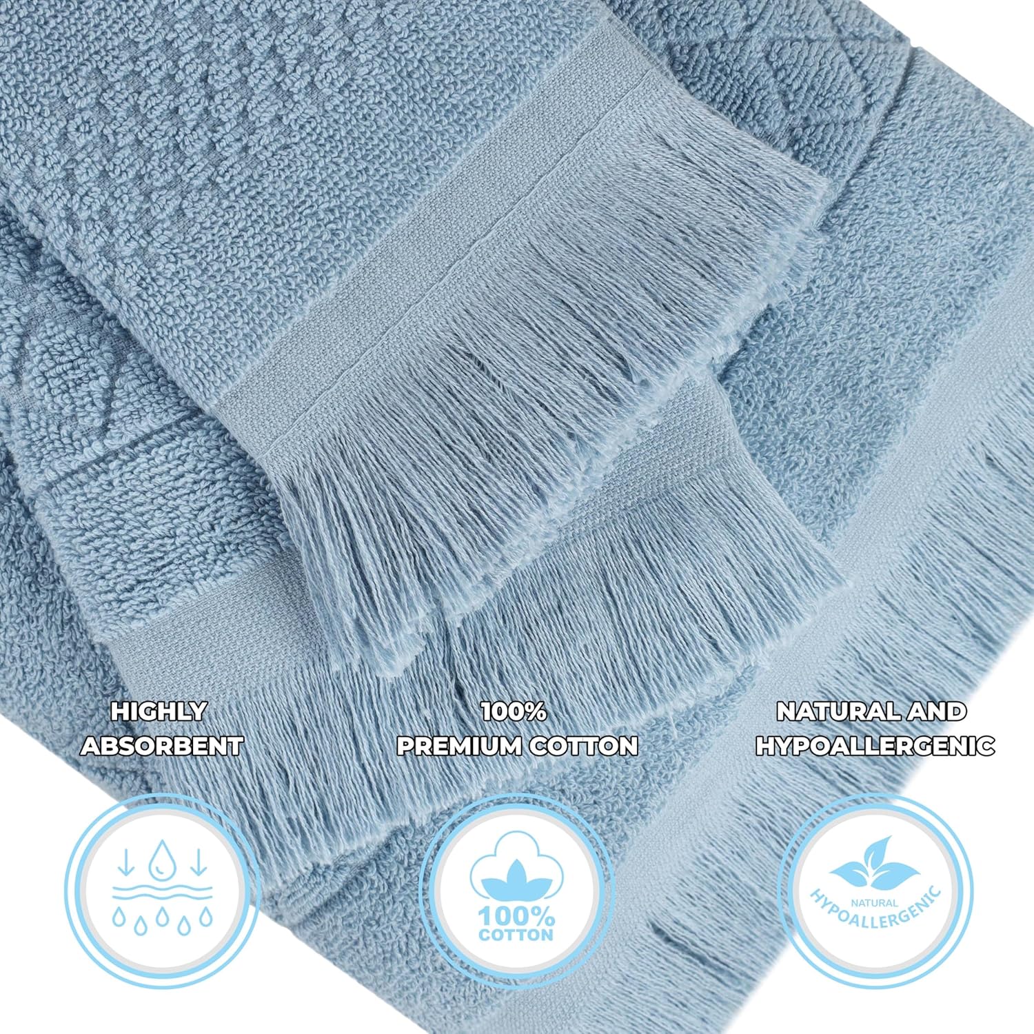Superior Cotton 12 Piece Towel Set, Quick Dry, Bathroom Essentials, Shower, Spa, Luxury Plush Soft Absorbent Towels, Includes 4 Bath, 4 Hand, 4 Washcloth/Face Towels, Rolla Collection, Blue - Image 3