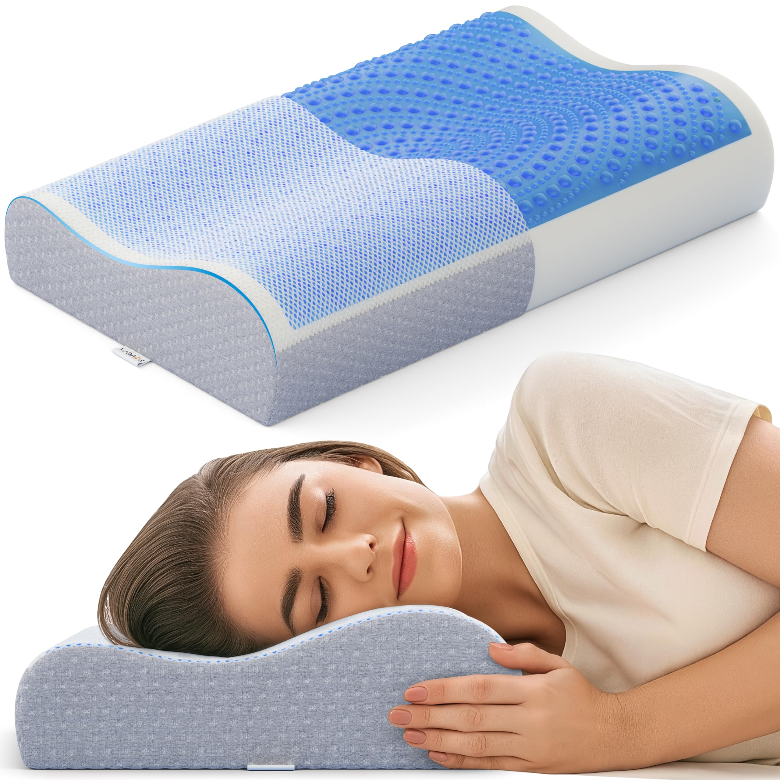 FOVERA Cool Gel & Memory Foam Cervical Pillow for Neck Pain | Orthopedic Neck Support Pillow for Sleeping, Neck & Shoulder Pain (Universal - 21 x 13 x 4 Inch, Grey, Pack of 1)
