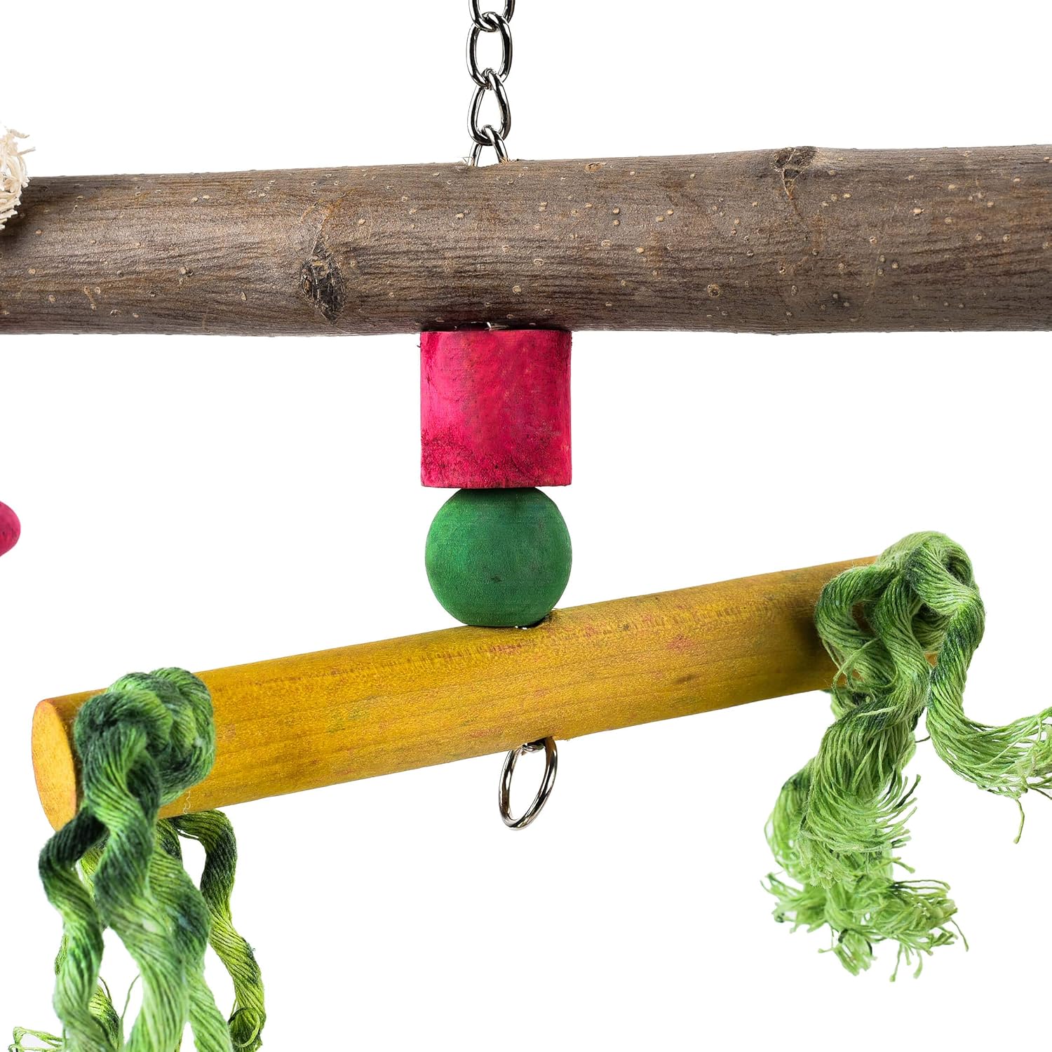 PARROT ESSENTIALS Cotton Rope Swing with Wooden Blocks Rainbow Perch