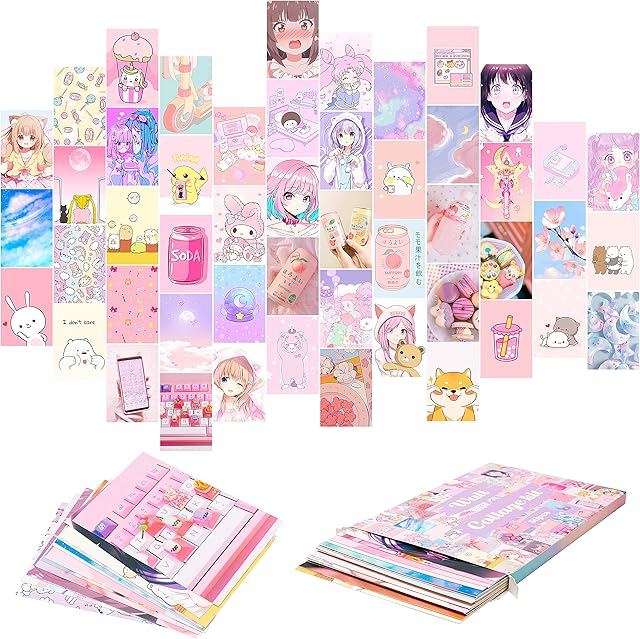 50PCS Cute Comics Wall Art Collage Kit, Aesthetic Picture Indie Room Decor, AArt Posters for Dorm Wall Decor, Wall Art Print for VSCO Girls Boys, Aesthetic Photo Bedroom Decor for Anime Lovers