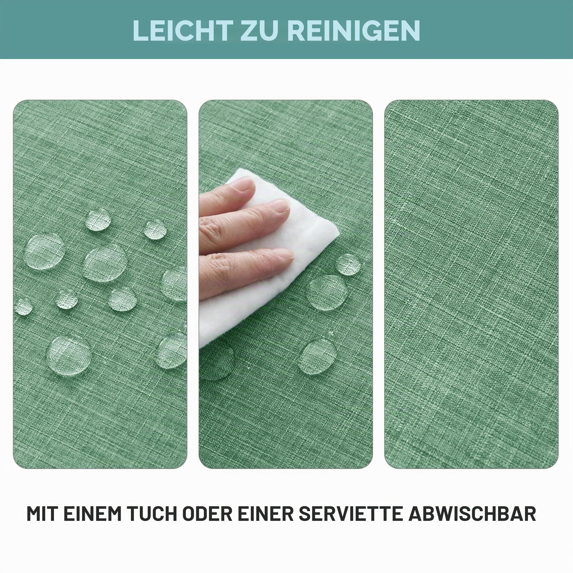 LUSHVIDA Outdoor-Tischdecke mit Schirmloch, Terrassentischdecke mit Reißverschluss, rechteckig, 152,4 x 213,3 cm, salbeigrün, Kunstleinen, Tischdecke, wasserabweisend, für Picknick im Freien