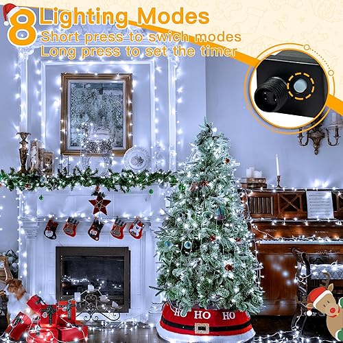 Miniatura 3 de Ollny Tira de luces para exteriores, 200 luces LED de 60 pies, luz blanca fría conectable, 8 modos IP44, temporizador impermeable, luces de Navidad