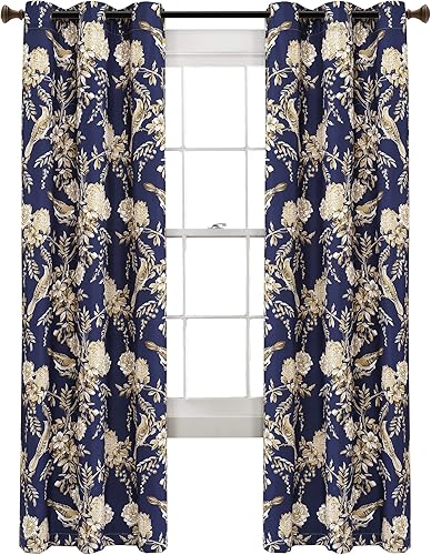 Lush Decor, Par de paneles de cortinas opacas con aislamiento de pájaros y flores, color azul marino y gris pardo, 84 x 38 pulgadas, 84 x 38 pulgadas Lush Decor, Par de paneles de cortinas opacas con aislamiento de pájaros y flores, color azul marino y gris pardo, 84 x 38 pulgadas, 84 x 38 pulgadas