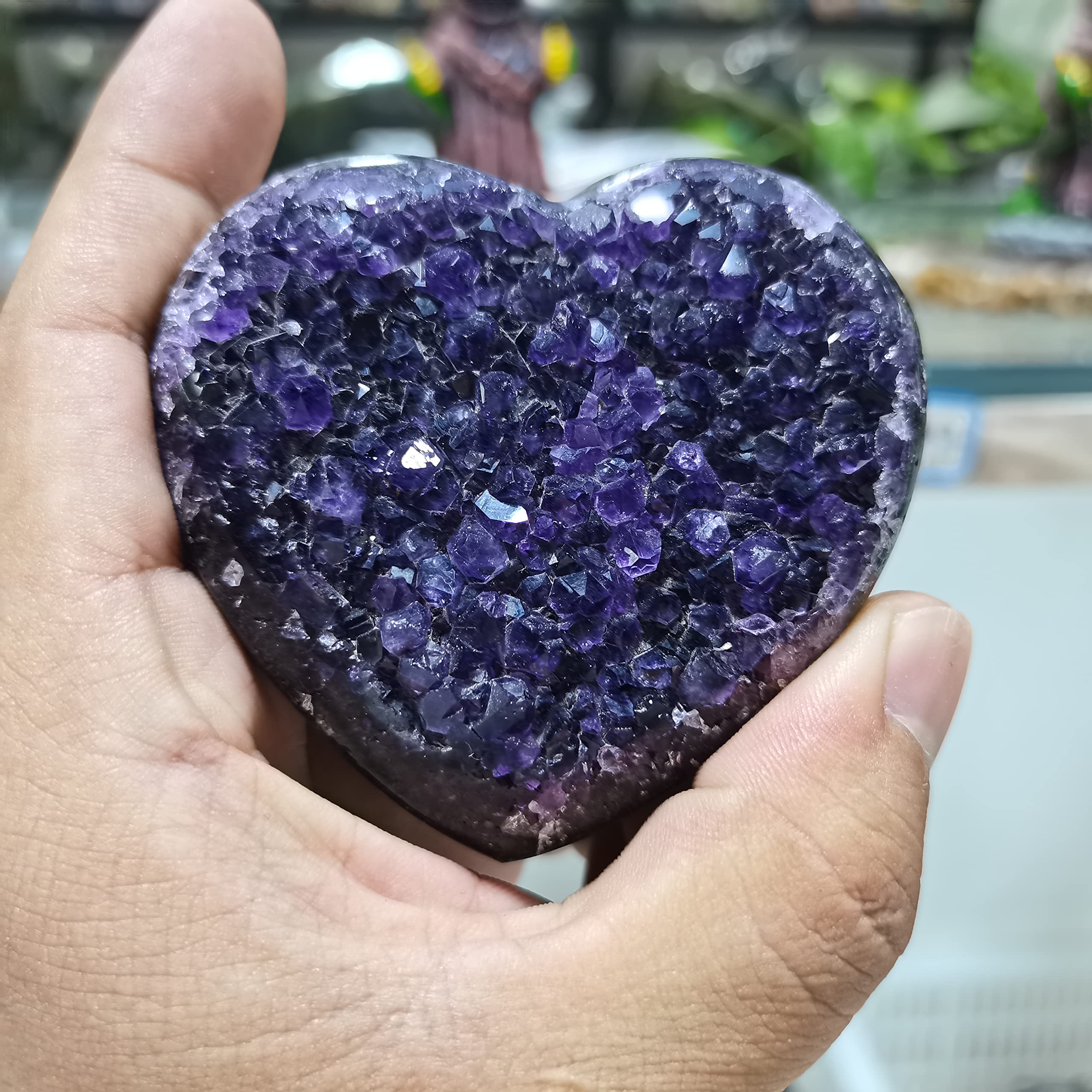Cristal Natural Áspero Amatista Natural Geoda Corazón Amoroso Forma Cuarzo Racimo Cristal Espécimen Energía Curación (Tamaño : 490-570g) DINZHHENGYIN(Size:490-570g)