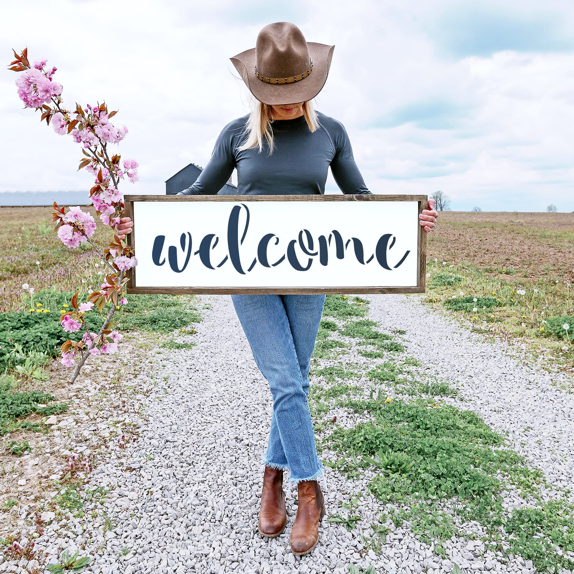 Welcome Stencil Template for Walls and Crafts - Reusable Stencils for Painting in Small & Large Sizes 1