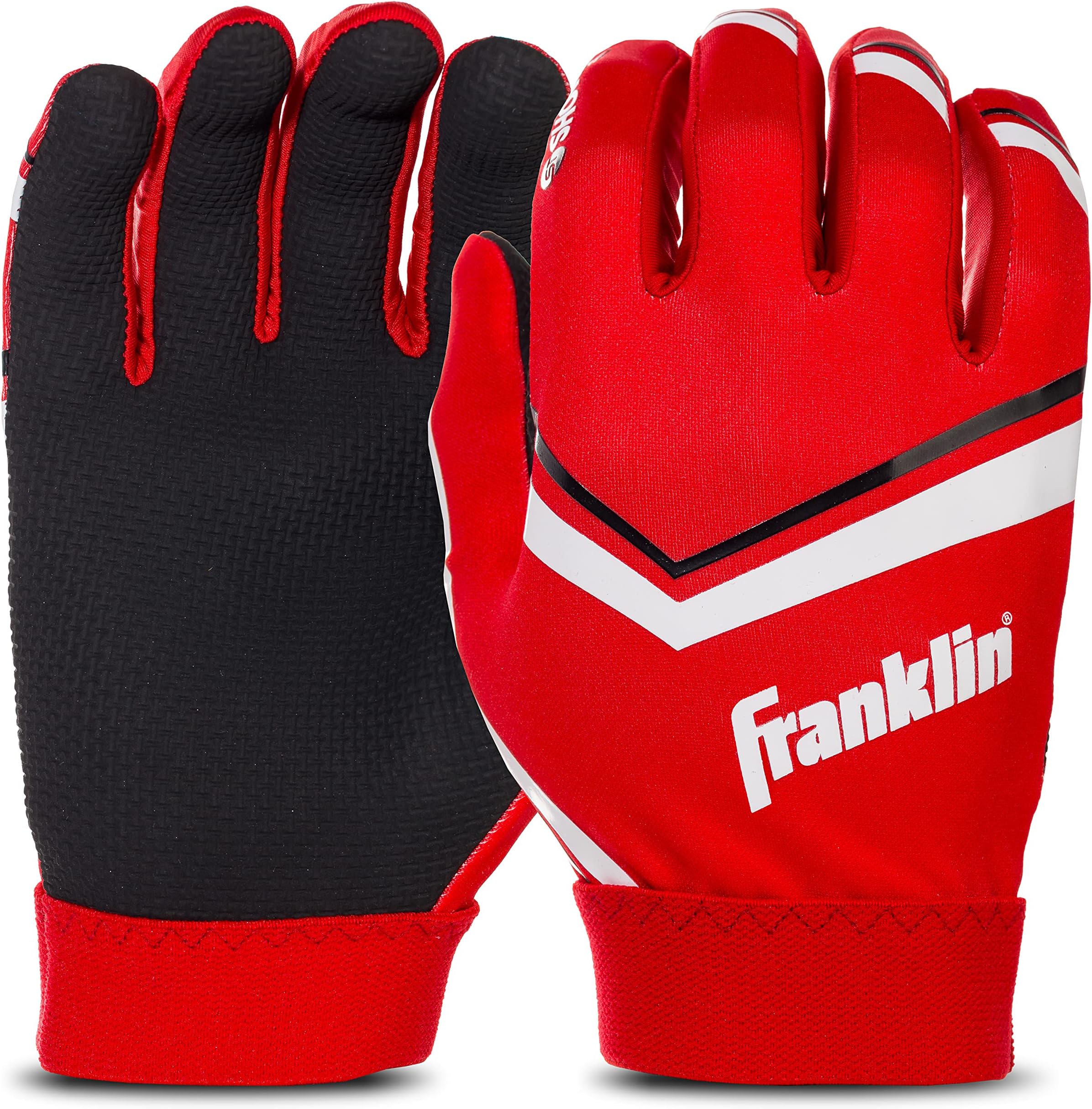 Youth Football Receiver Gloves - High Grip, Perfect-Fit, Flexible Handback - Red - Youth Large