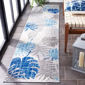 SAFAVIEH Washable Rug Outdoor Cabana Collection - 6'7 Square, Beige & Orange, Non-Shedding & Easy to Clean, Ideal for Patio, Backyard, Mudroom (CBN680B