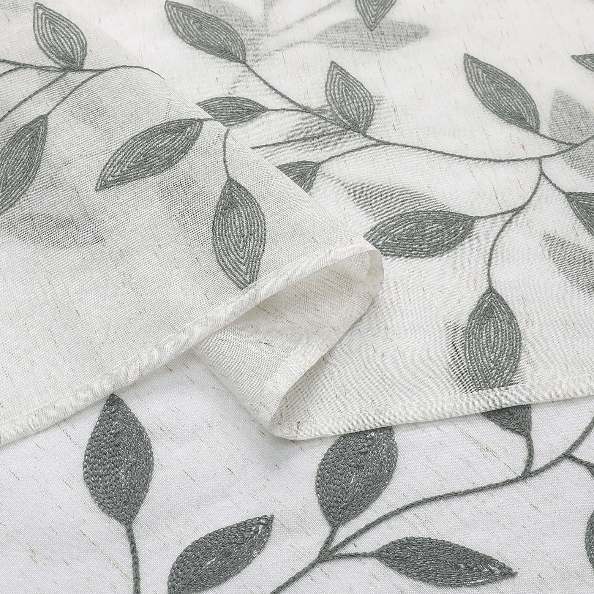 Grey Sheer Curtains - Embroidered Leaf Drapes -6 Grey Sheer Curtains - Embroidered Leaf Drapes -6