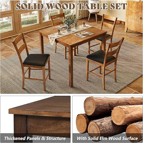 Miniatura 4 de AMERLIFE Juego de mesa de comedor de 5 piezas de madera maciza, juego de comedor moderno de mediados de siglo con 4 sillas, sillas con respaldo