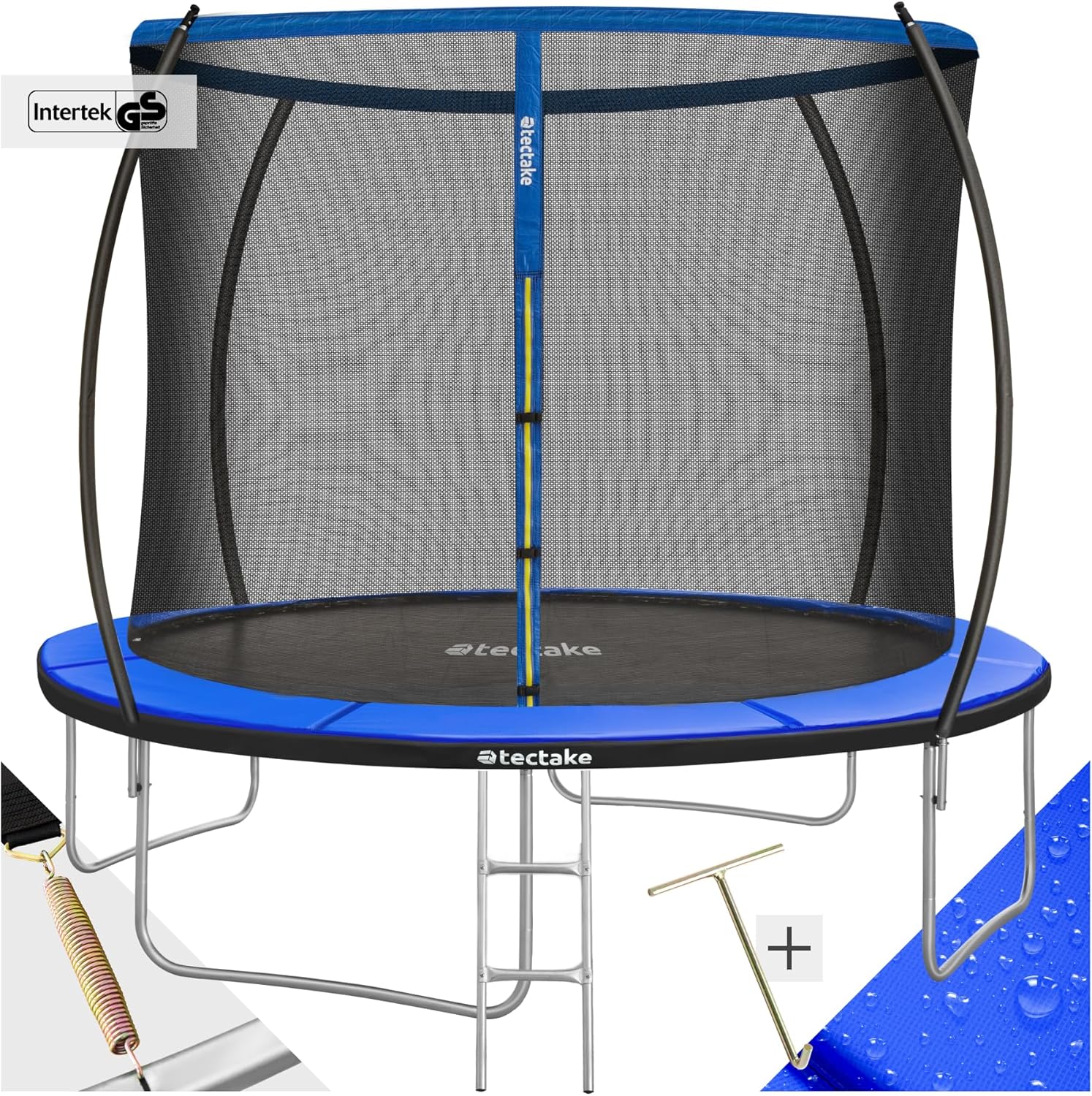 tectake® Trampolín, Cama Elástica Exterior para Niños y Adultos, Estructura de Acero, Red Protectora, Escalera, Certificado TÜV GS, Juegos Exterior Niños, Trampolin Fitness Adultos