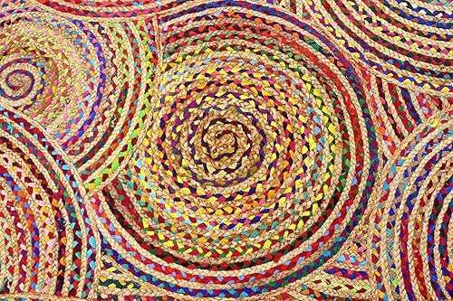 Miniatura 6 de Collection - Alfombra ovalada de 8 x 10 pies, alfombra ovalada multicolor de yute de algodón Chindi, alfombra geométrica Kilim para interiores y