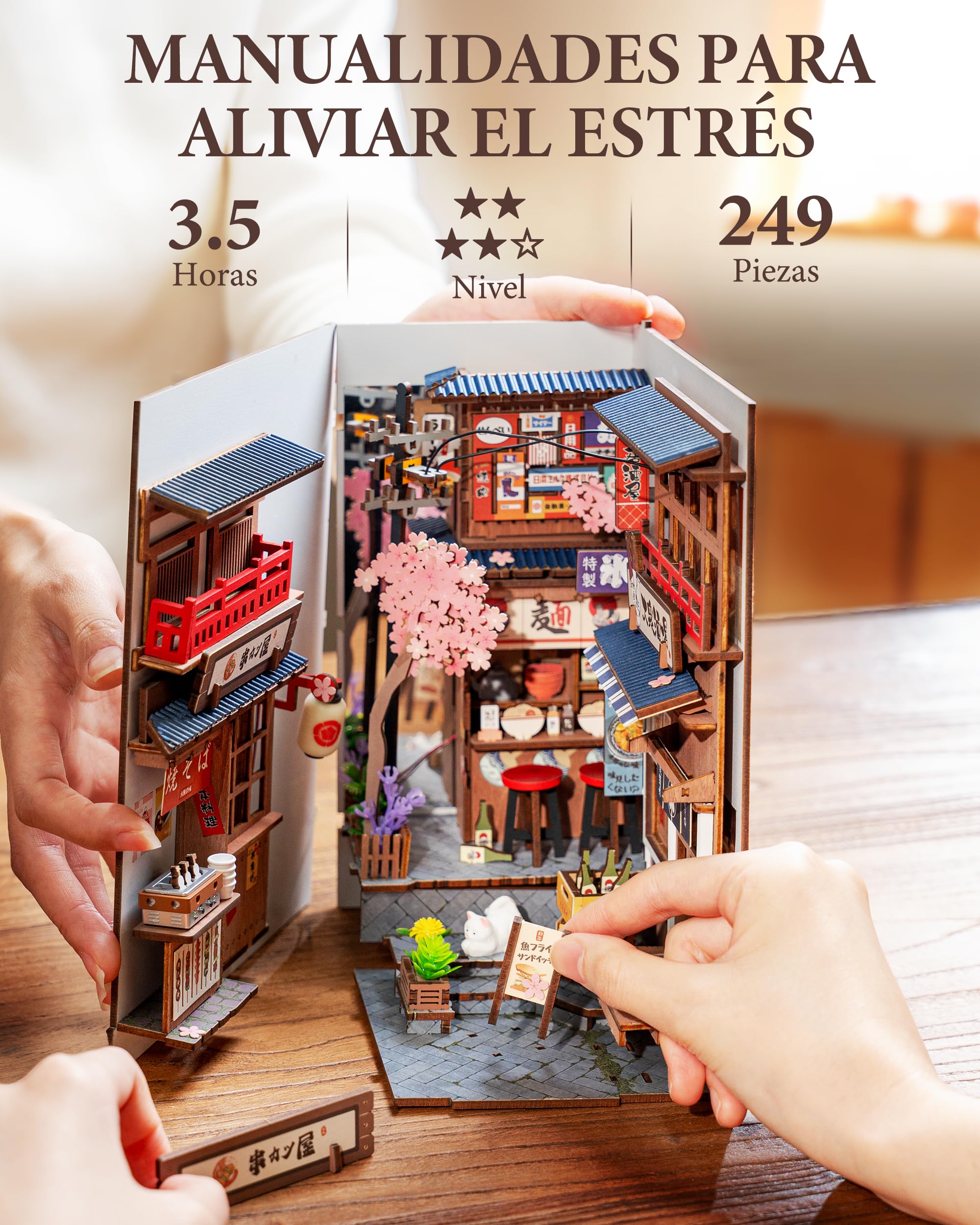 Rolife Book Nook Kit Casas Miniaturas para Montar Sakura Wine Alley Puzzle Madera 3D Adultos con Luces Decoracion Hogar Libro Maquetas para Construir Adultos Regalo para Profesora Madre Niños