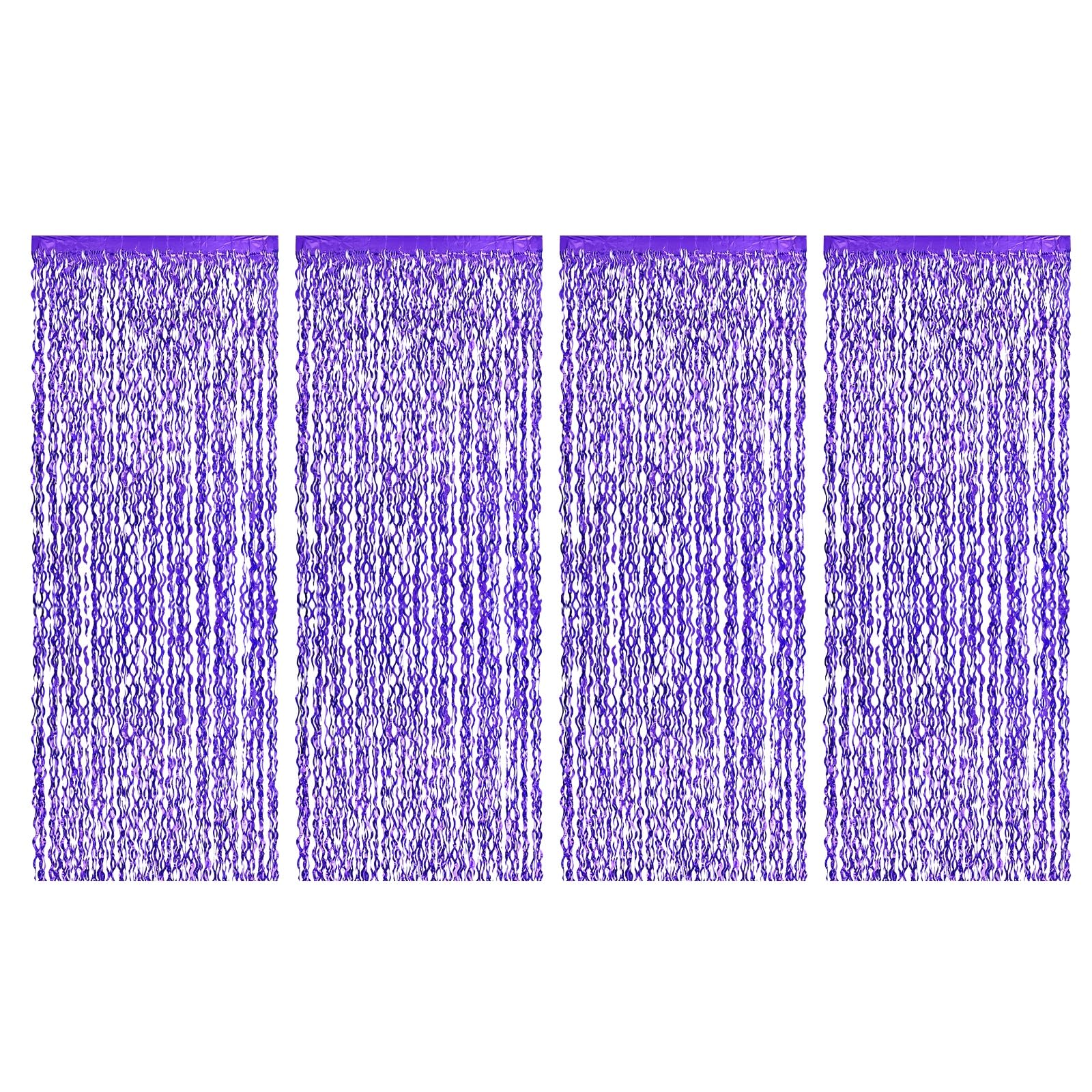 M METERXITY 2-Pack Shiny Wave Tinsel Foil Fringe Curtain 3.3x6.6 ft Metallic Streamers Purple Holiday Photo Booth Props Backdrop for Wedding/Birthday/Party/Christmas/Anniversary