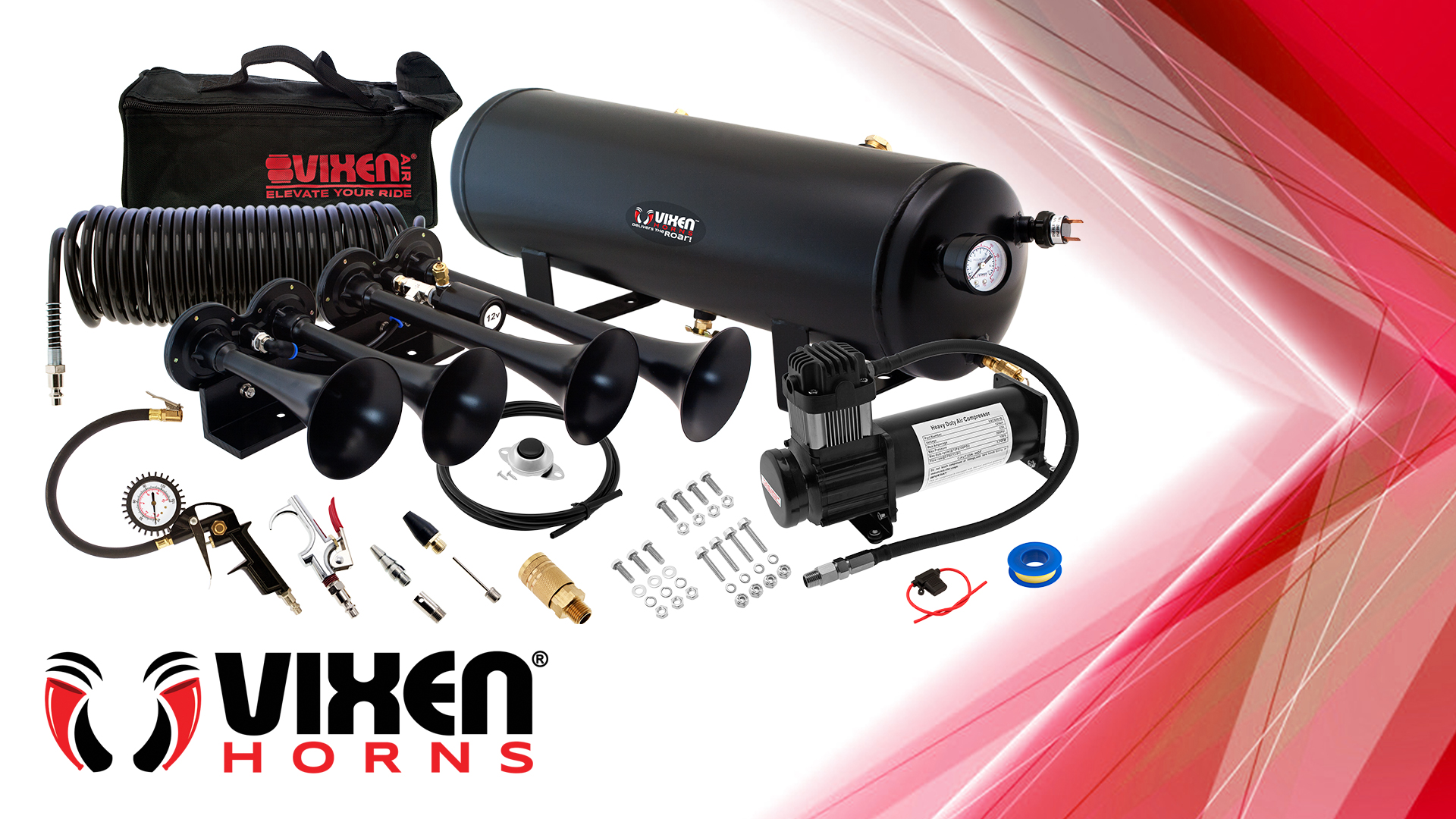 Vixen Horns Train Horn Kit For Trucks/Car/Semi. Complete Onboard System ...