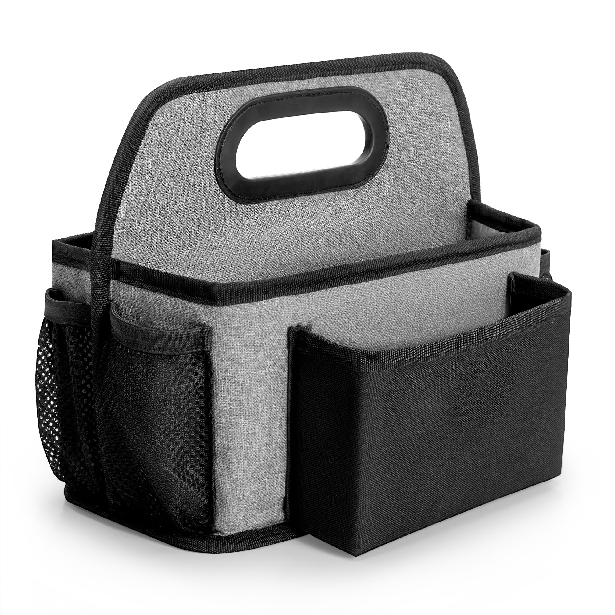 HODRANT Camping Utensil Bag, Paper Plate Storage Bag with 4 Compartments for Cup Fork Spoon Napkin, Buffet Silverware Storage Caddy, Metal Cutlery Dispenser for Party Picnic Flatware, Grey