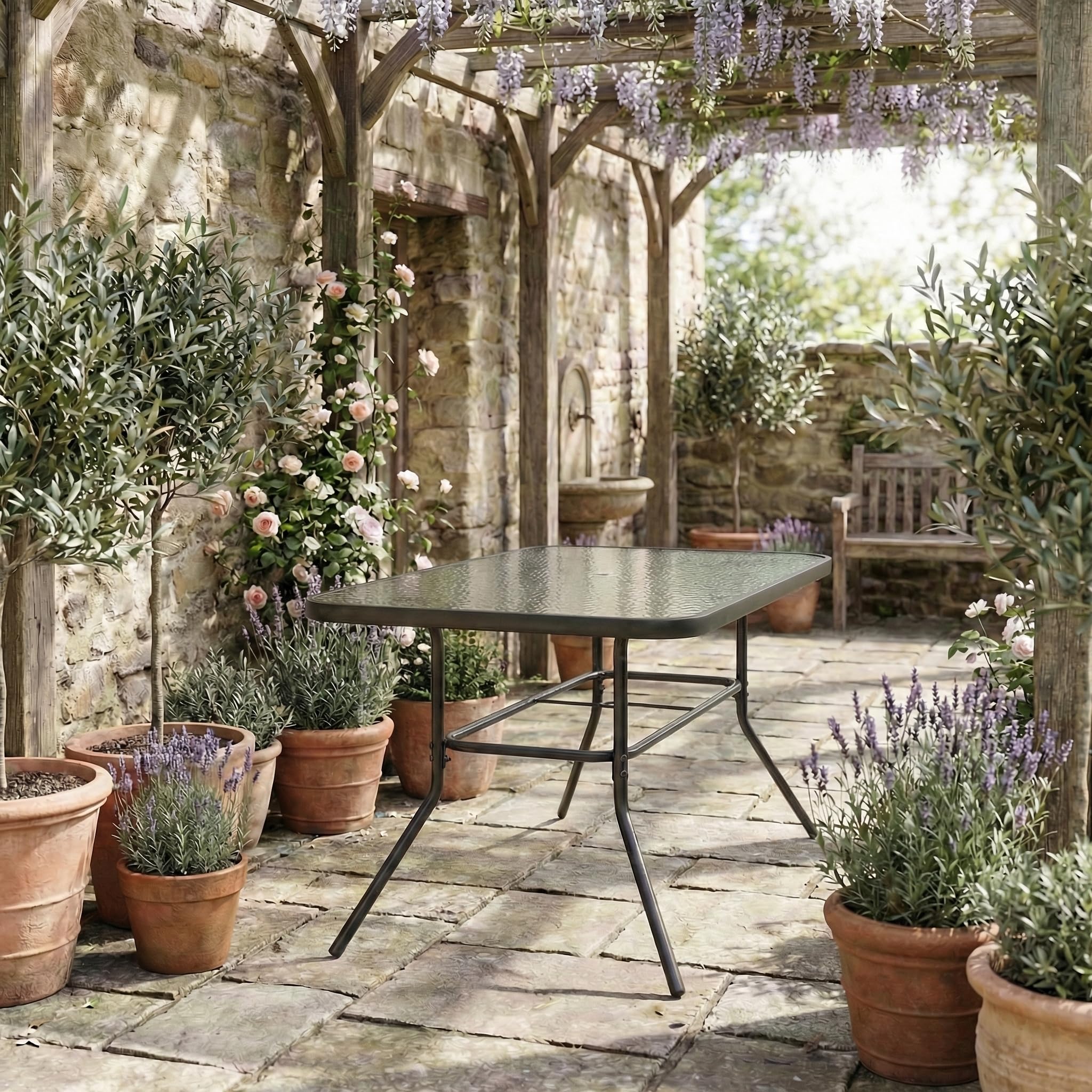 VCM Gartentisch aus Glas und Metall | Esstisch | Maße ca. H. 70 x B. 110 x T. 55 cm | Anthrazit | Balkontisch Gartenmöbel 110x55