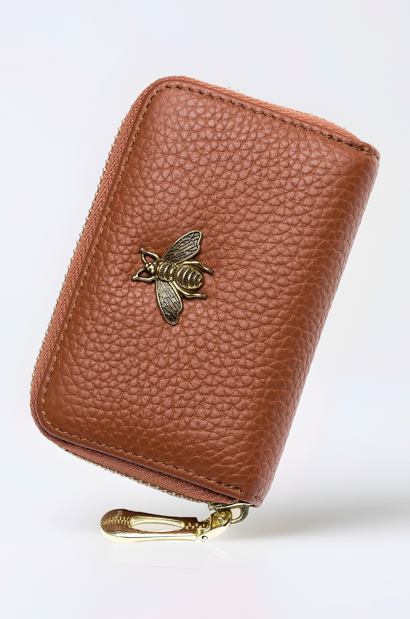 imeetu RFID Credit Card Holder, Small Leather Zipper Card Case Wallet for Women(Brown)