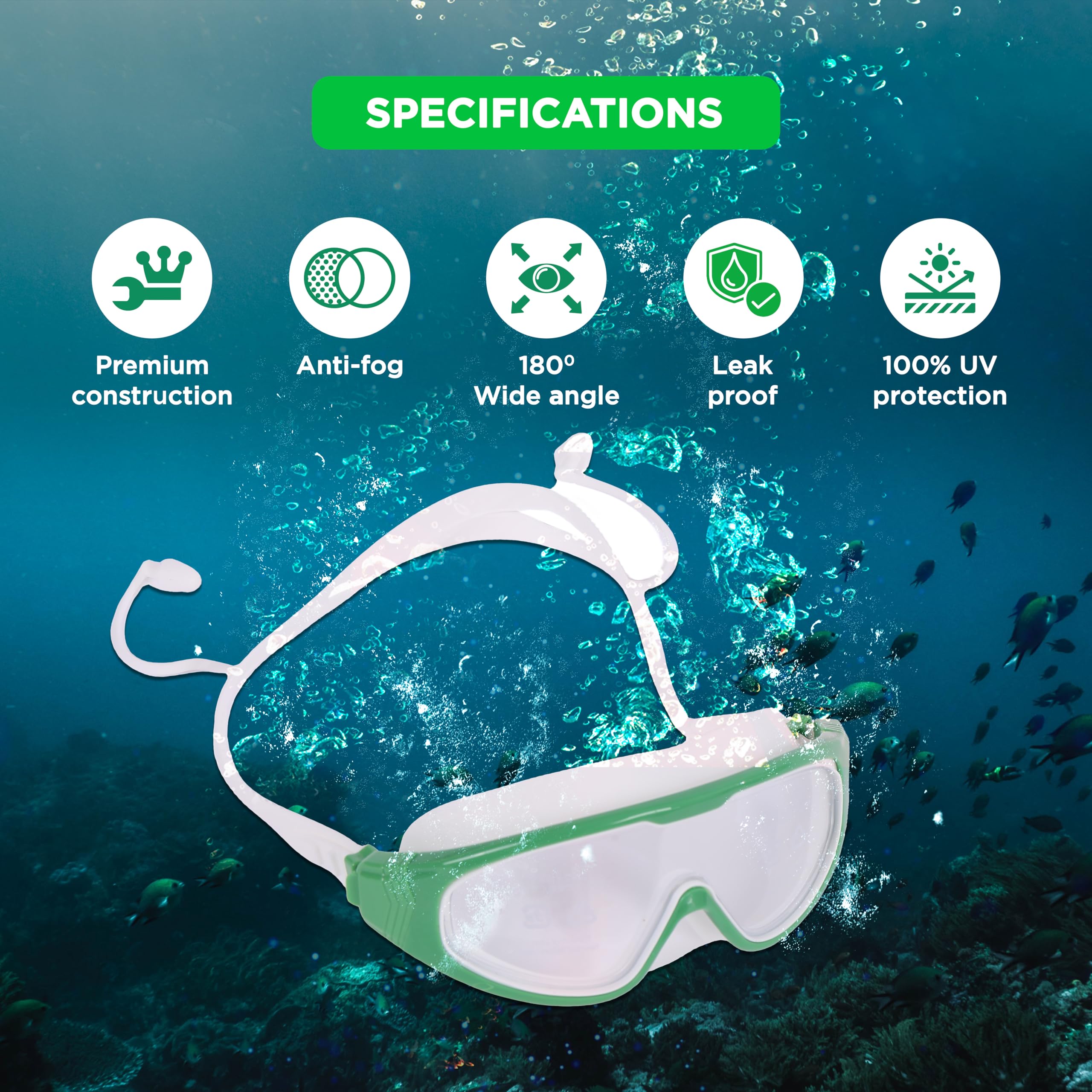 ENDLESS EL1009 Premium Swimming Goggle with Anti-Fog and UV Protection | Green | Material: Silicon, PU | Stylish Big Frame for more Visibility | Soft Silicone Gasket for Leak Proof | With Hard Case
