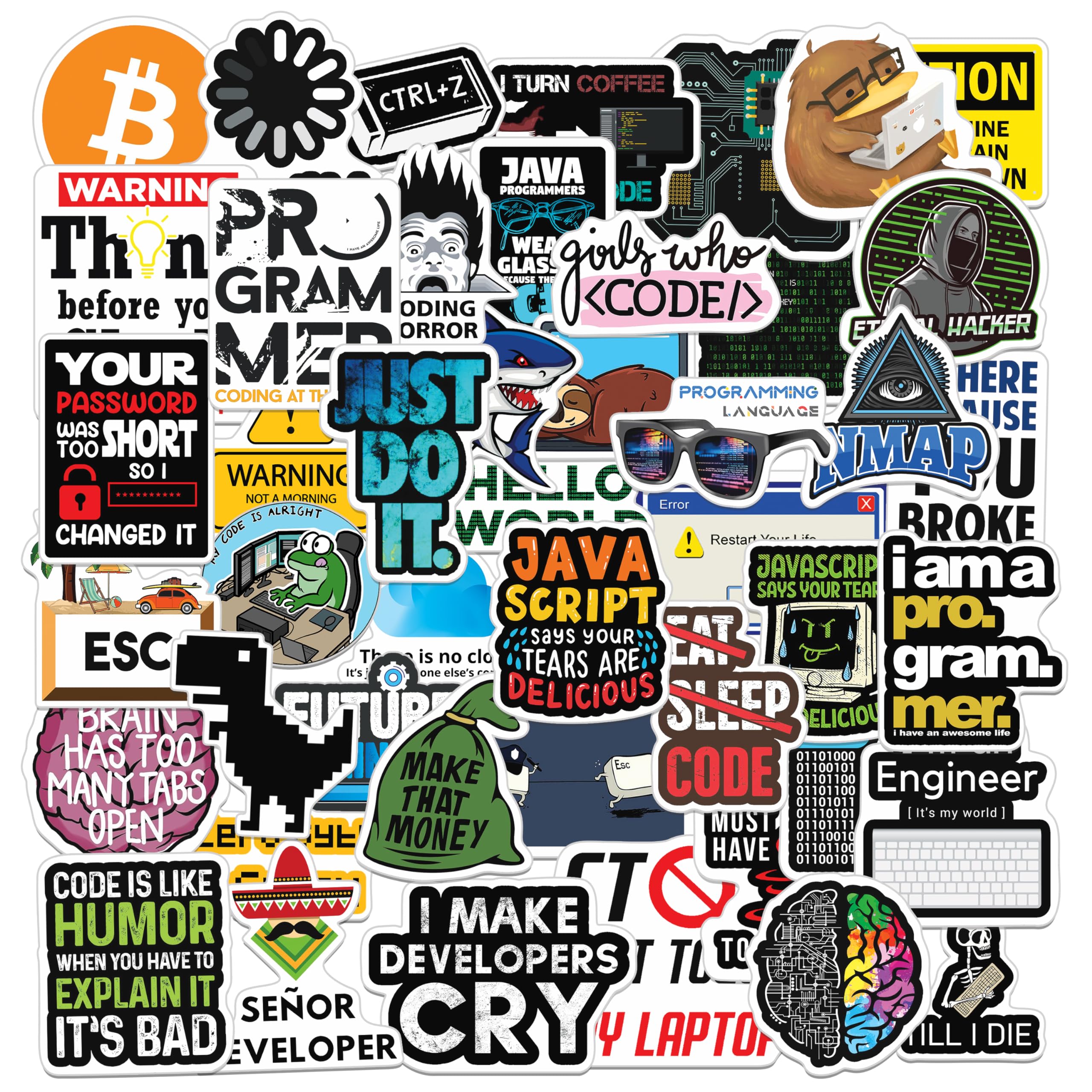 Coding Programming Laptop Stickers, Scratch-Proof and Waterproof Developer Sticker, for Phone Cover, Programmer (Pack of 60)