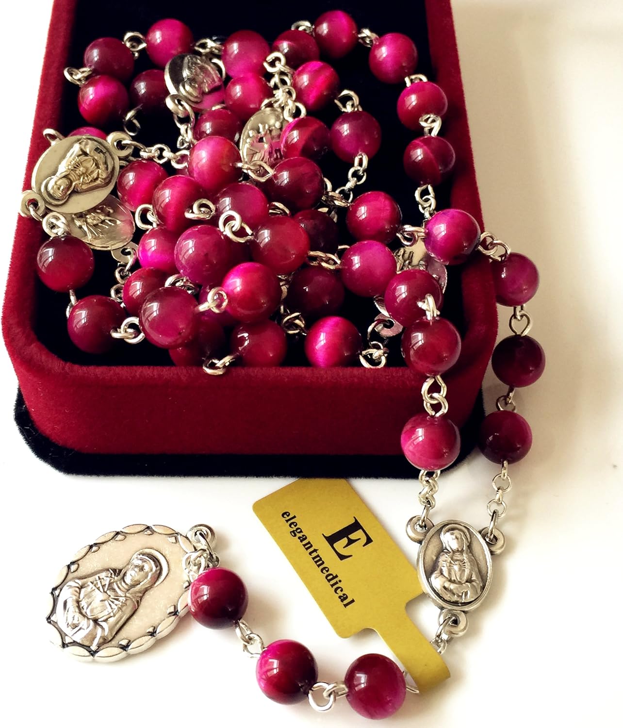 elegantmedical HANDMADE RARE RED Tiger Eye Jade Beads SEVEN 7 SORROWS MARY Rosary Necklace Catholic GIFTS - Image 6